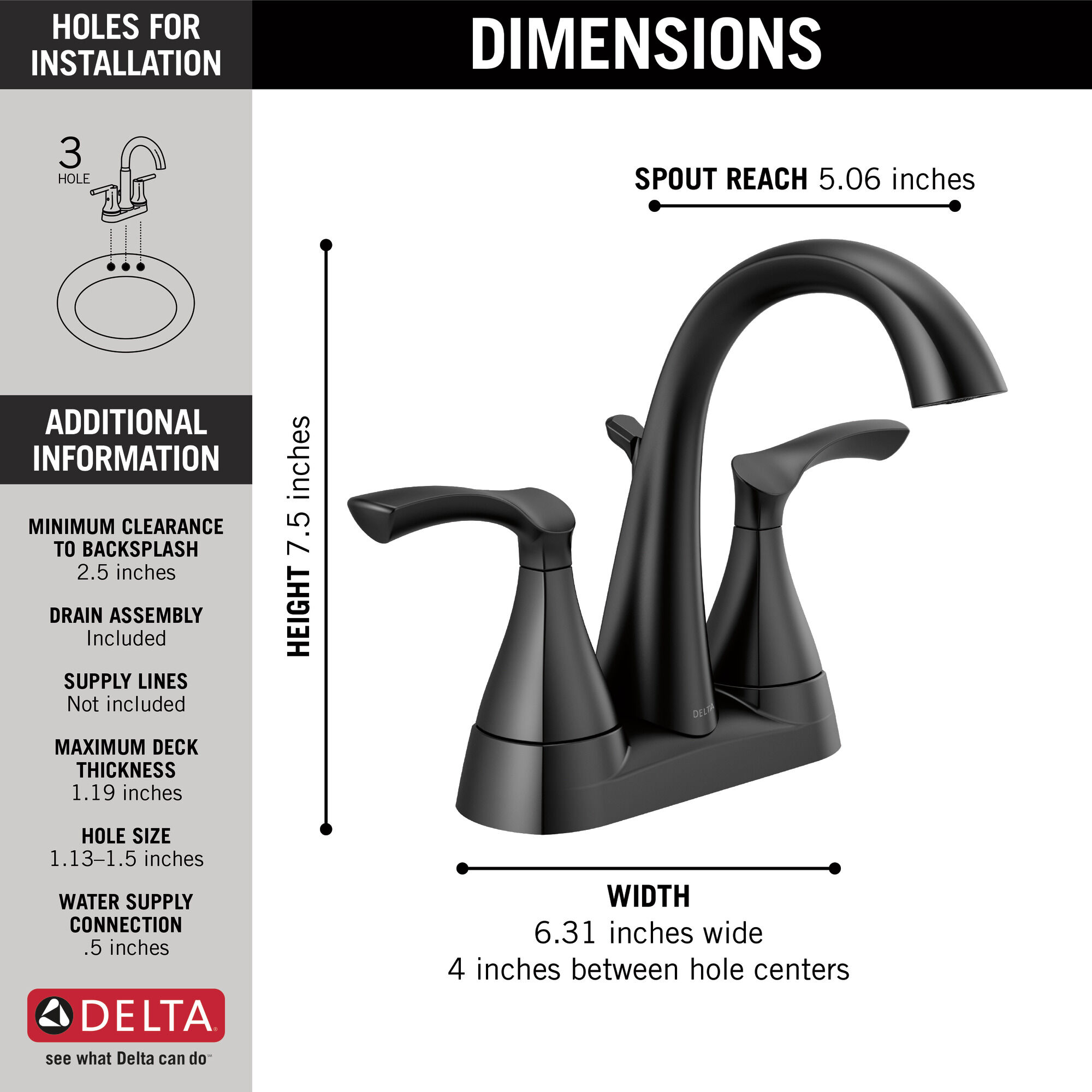 Two Handle Centerset Bathroom Faucet in Matte Black 25748LF-BL