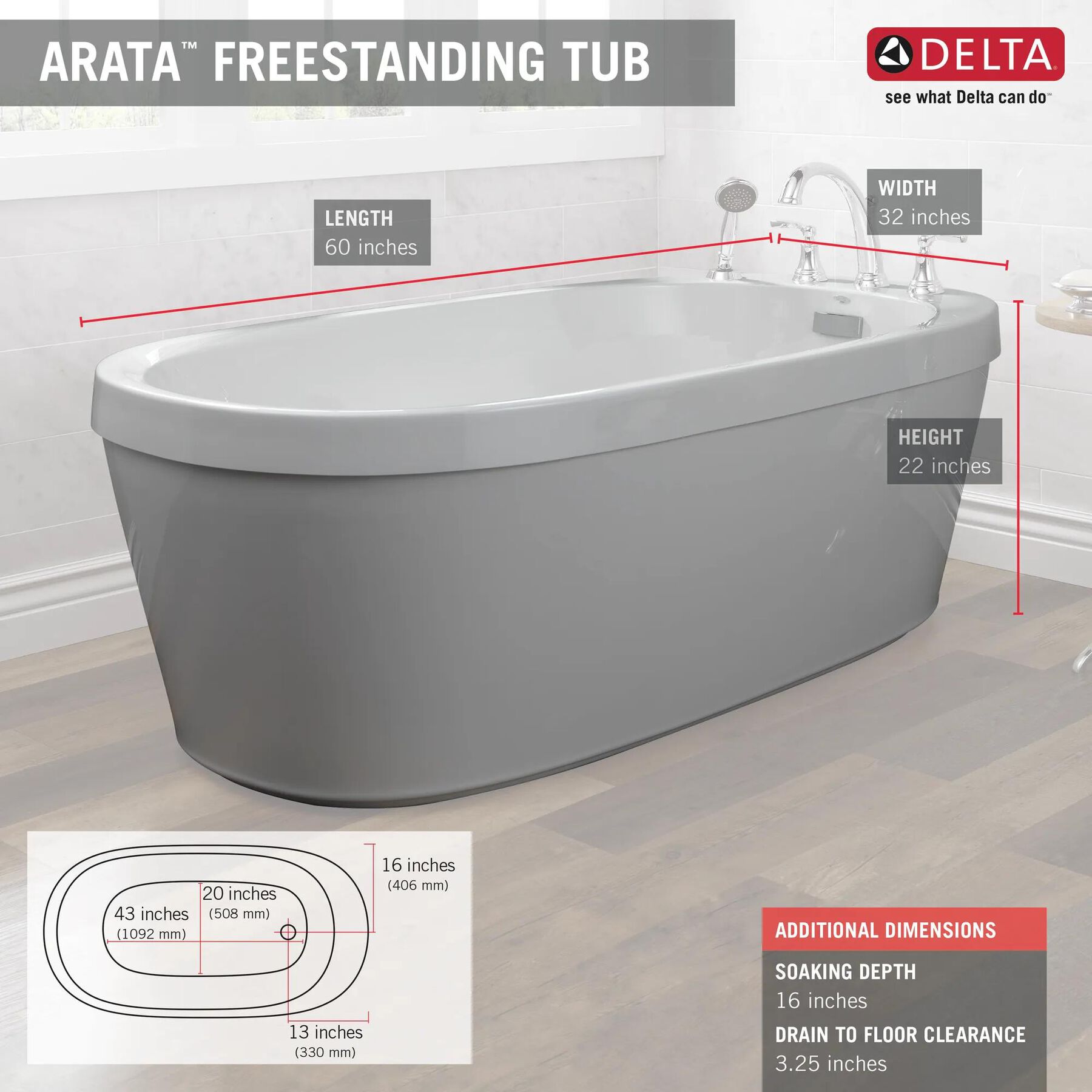 60 in. x 32 in. Freestanding Tub with Integrated Waste and Overflow