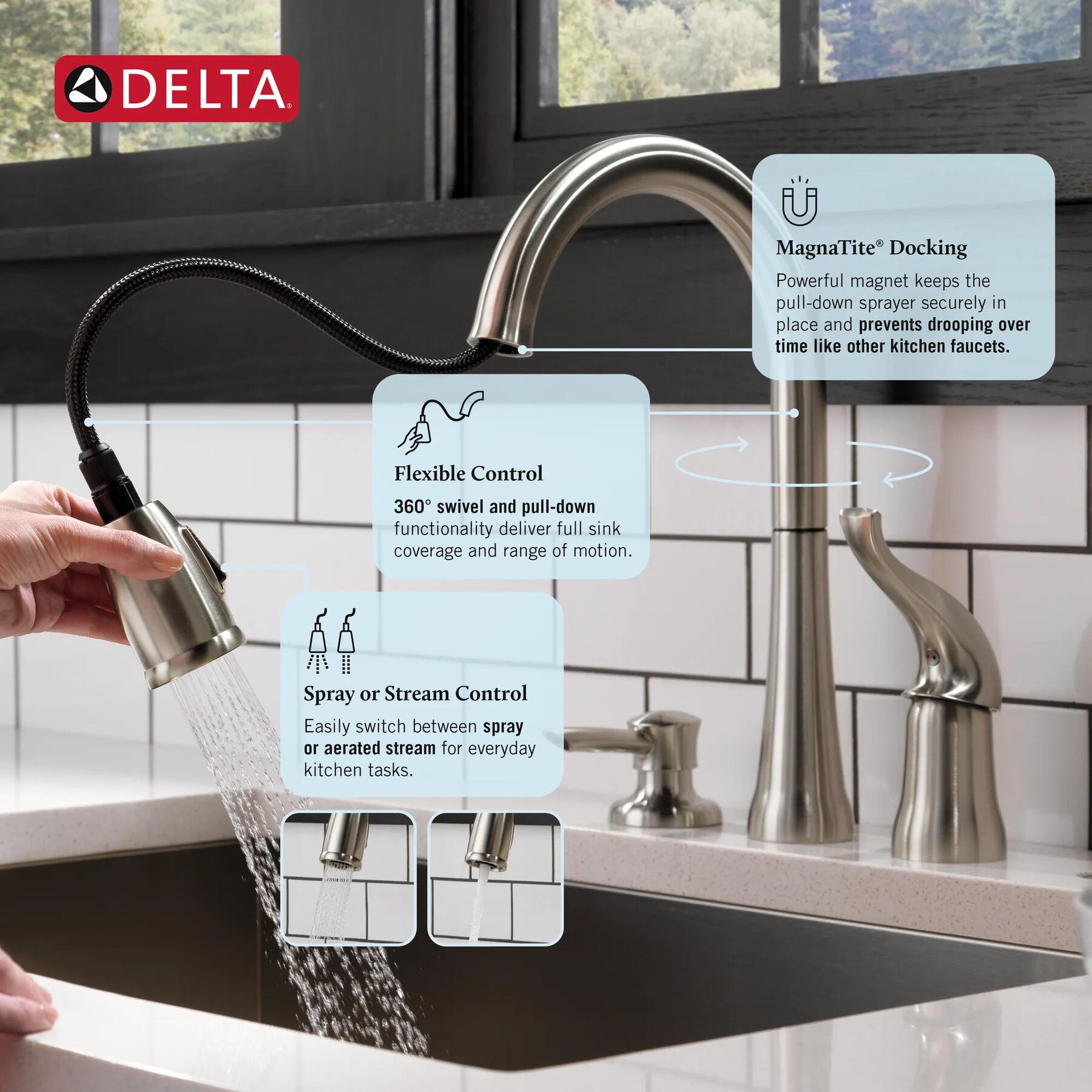 Single Handle Pull-Down Kitchen Faucet with Soap Dispenser