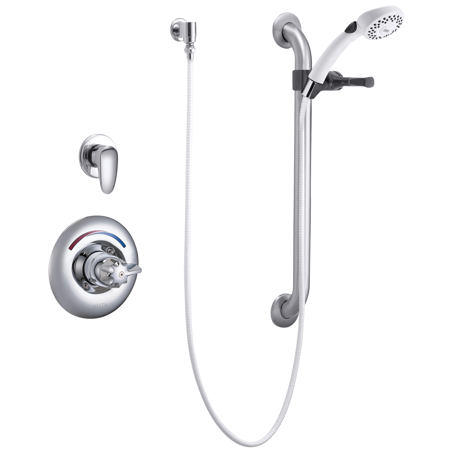 Universal Dual Shower Trim Diverter Hand Shower and Grab Bar