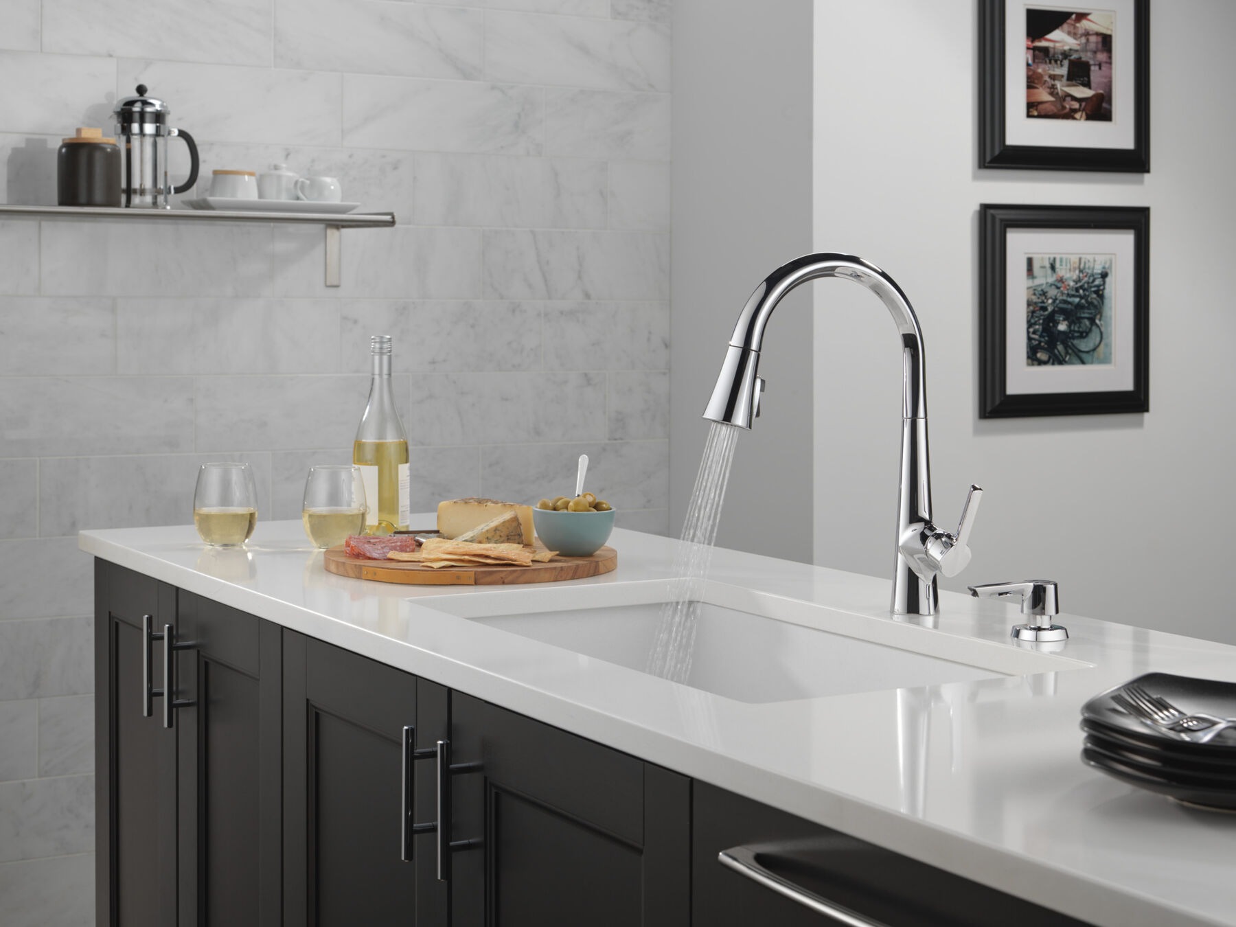 Single Handle Pull-Down Kitchen Faucet with Soap Dispenser and ShieldSpray&reg; Technology