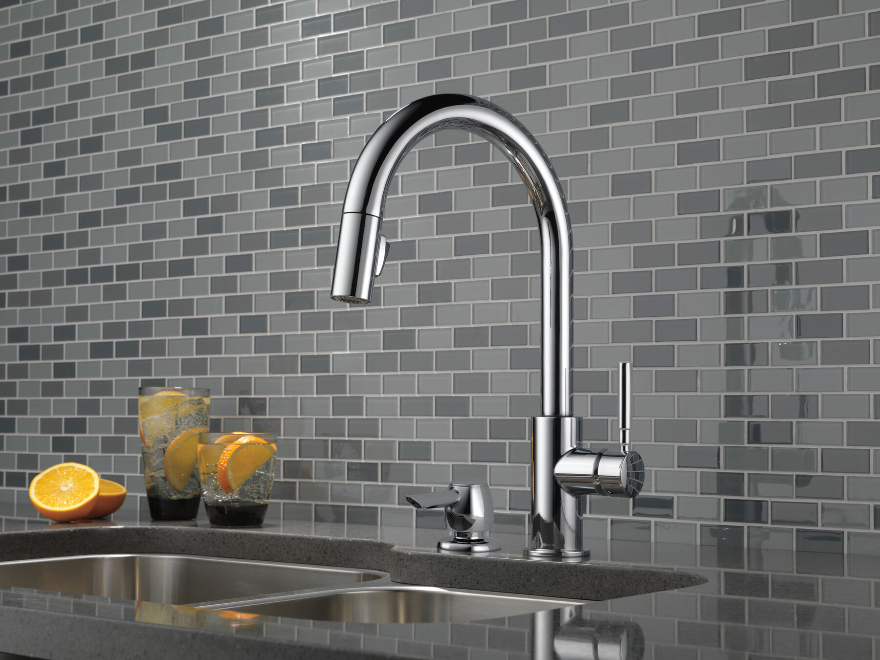 Single Handle Pull-Down Kitchen Faucet with Soap Dispenser