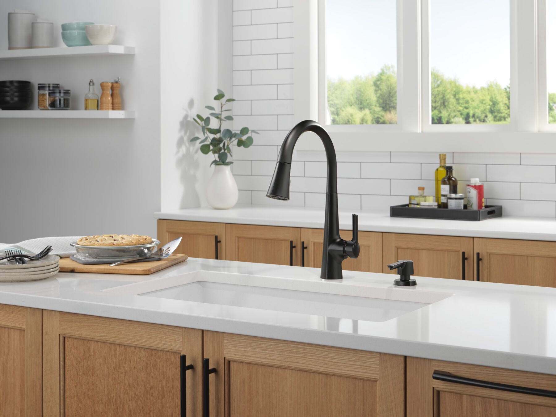 Single Handle Pull-Down Kitchen Faucet with Soap Dispenser and ShieldSpray&reg; Technology