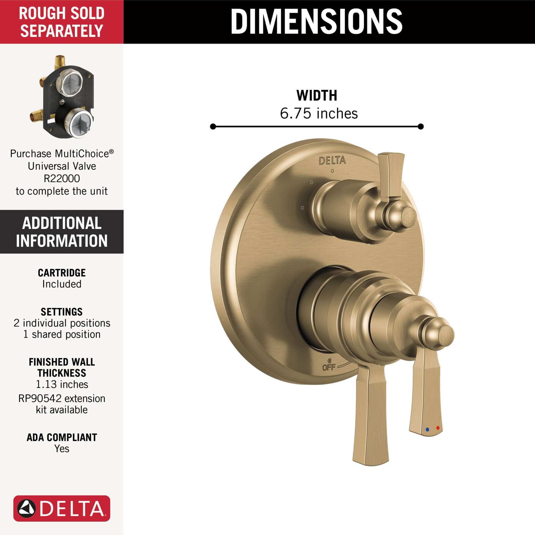 Traditional 2-Handle Monitor 17T Series Valve Trim with 3 Setting Diverter