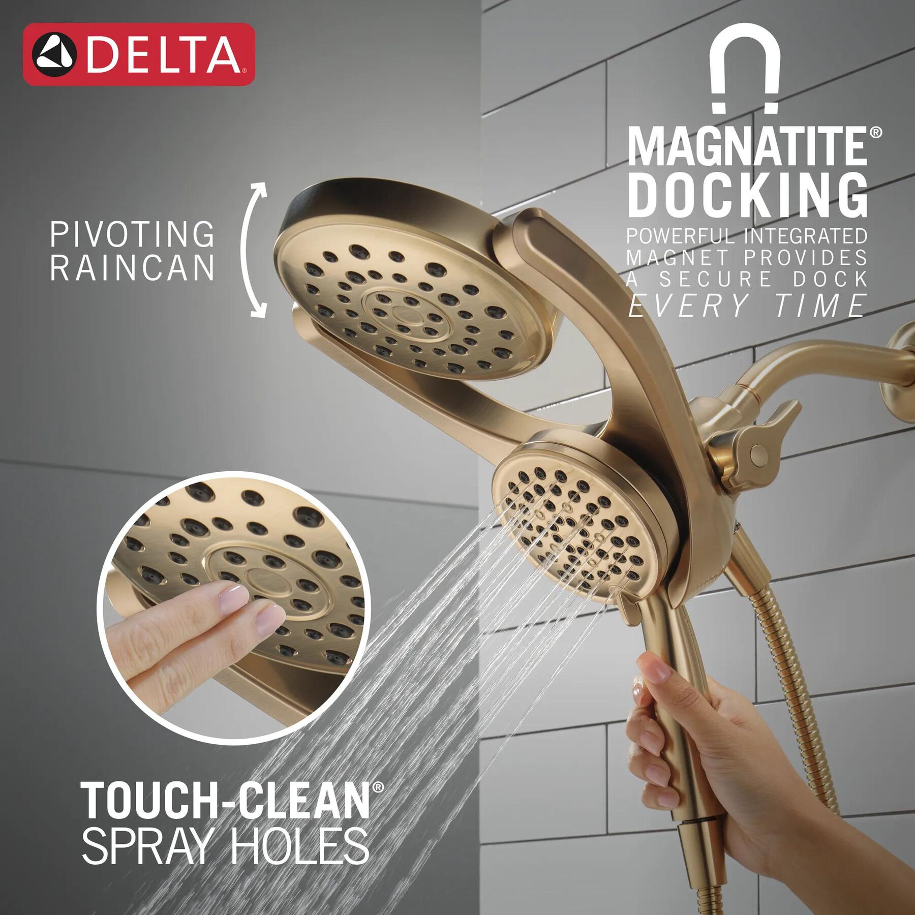 HydroRain&reg; 4-Setting Two-in-One Shower Head
