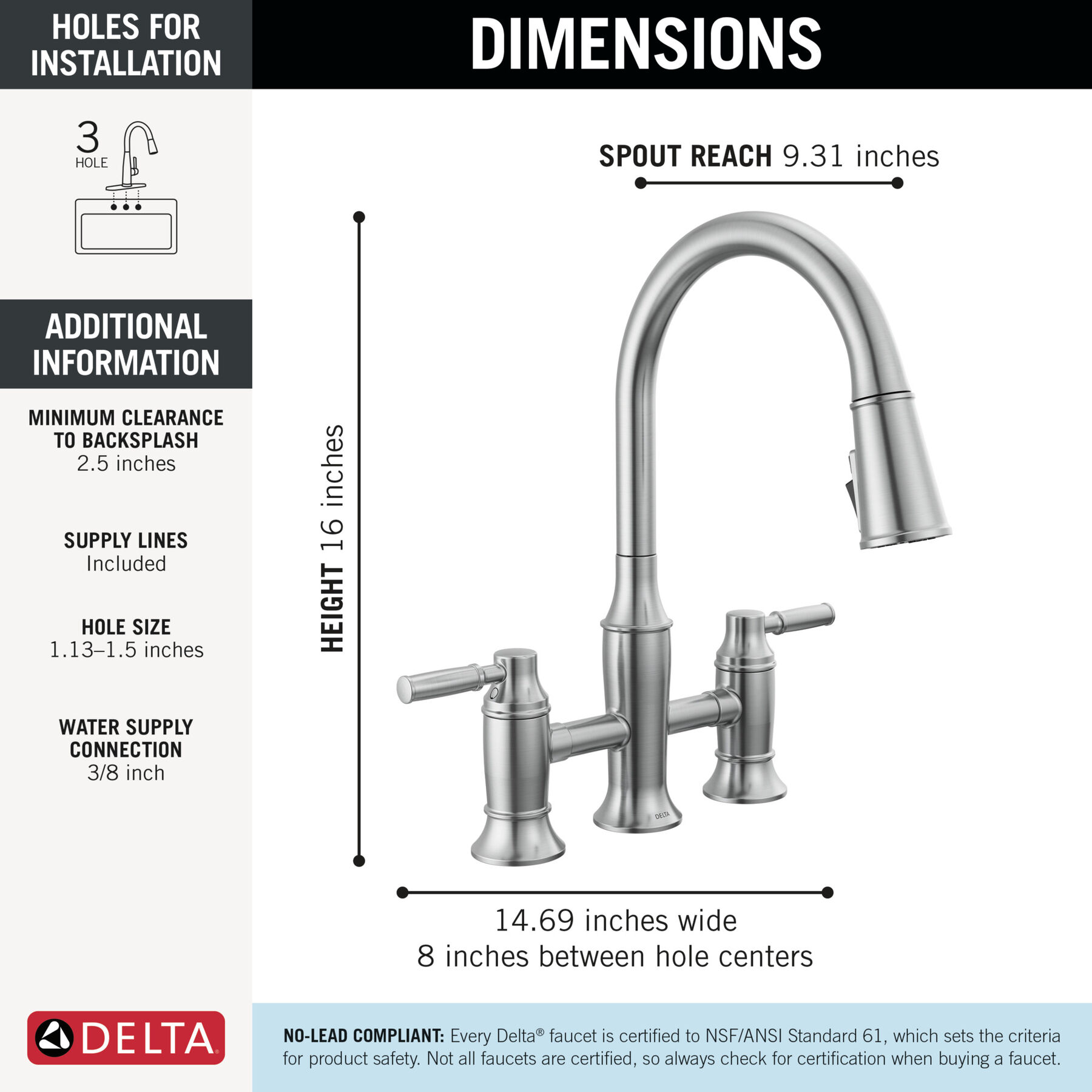 Two Handle Pull-Down Bridge Kitchen Faucet