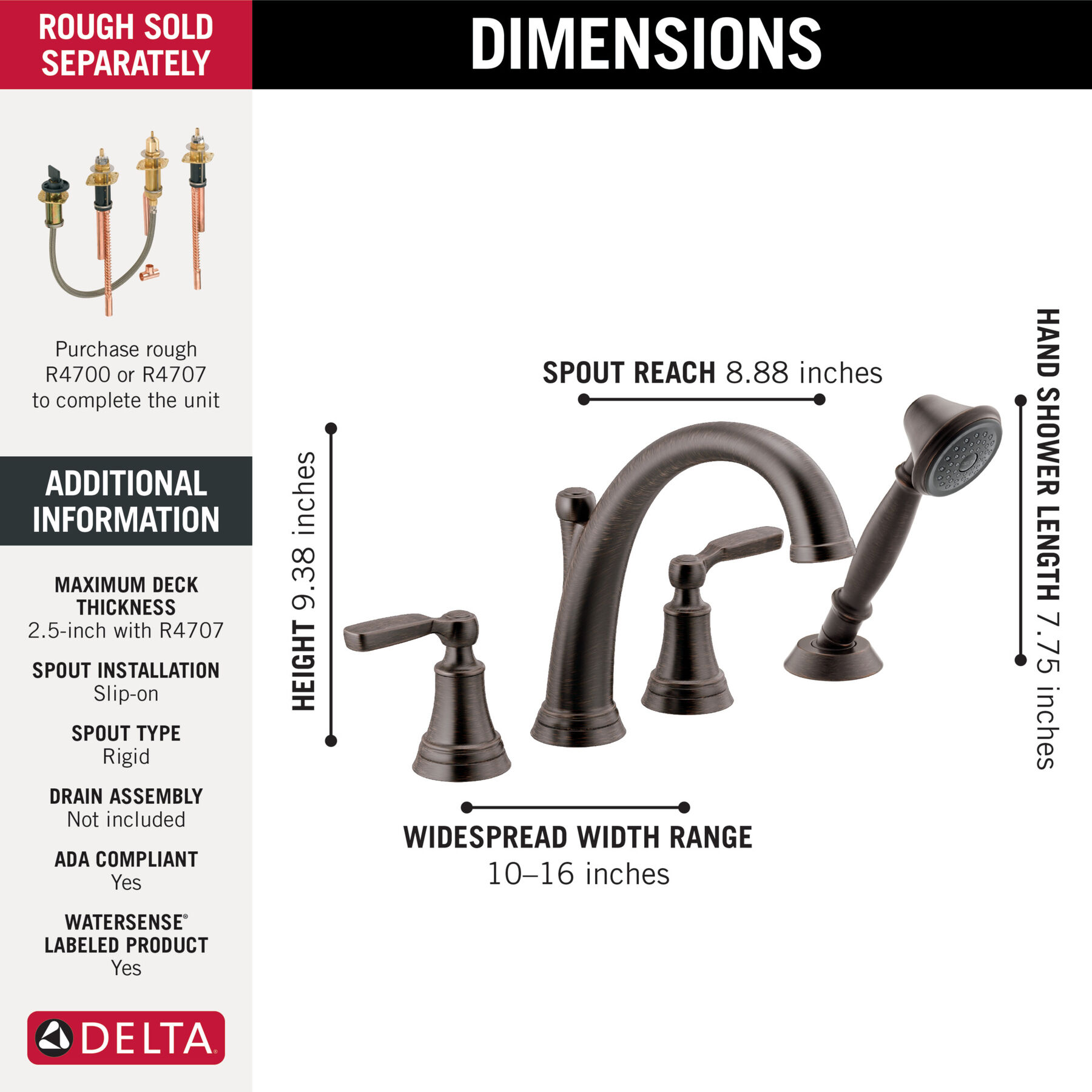 Roman Tub Faucet Trim w/ Hand Shower (Recertified)