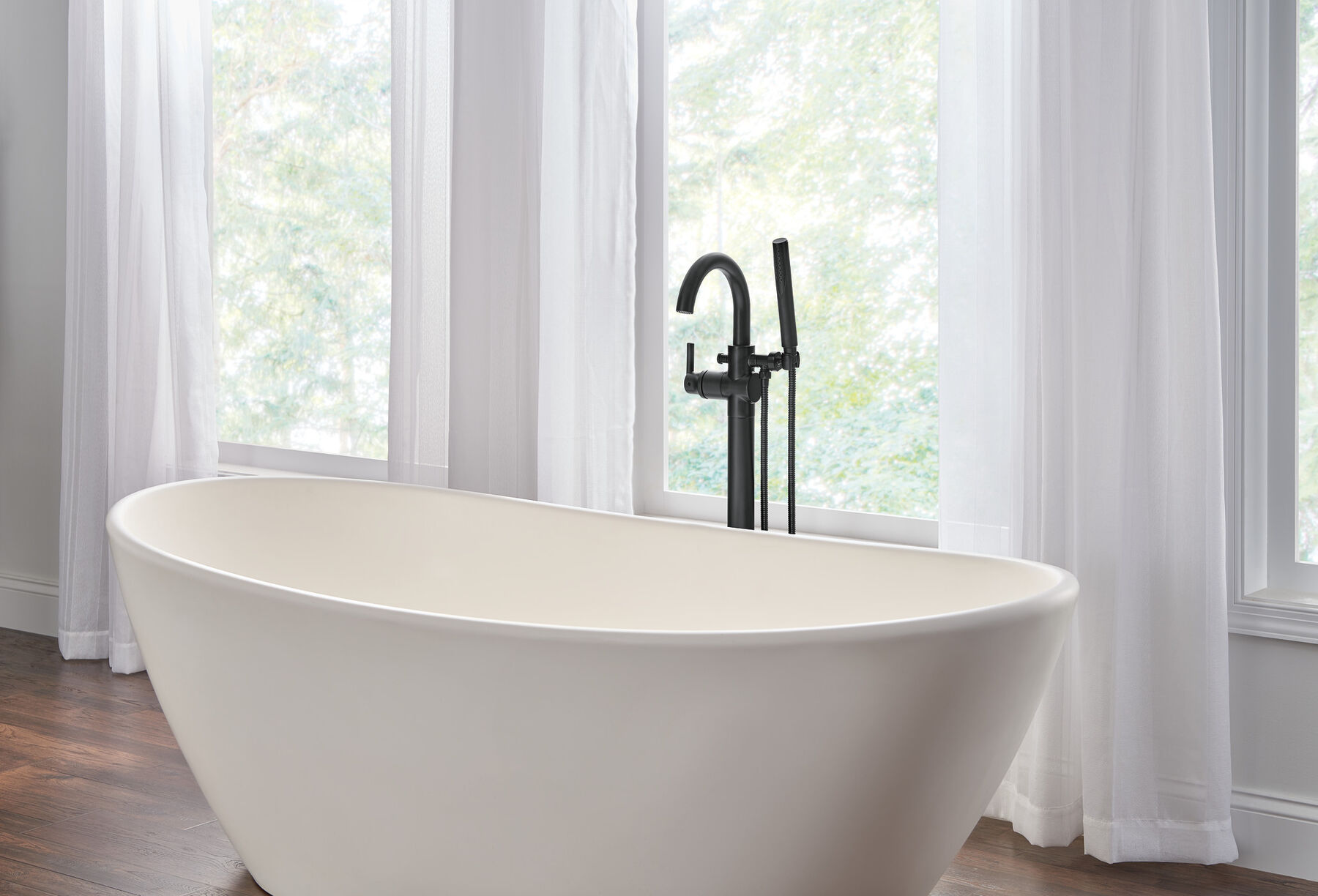 Single Handle Floor Mount Tub Filler Trim with Hand Shower
