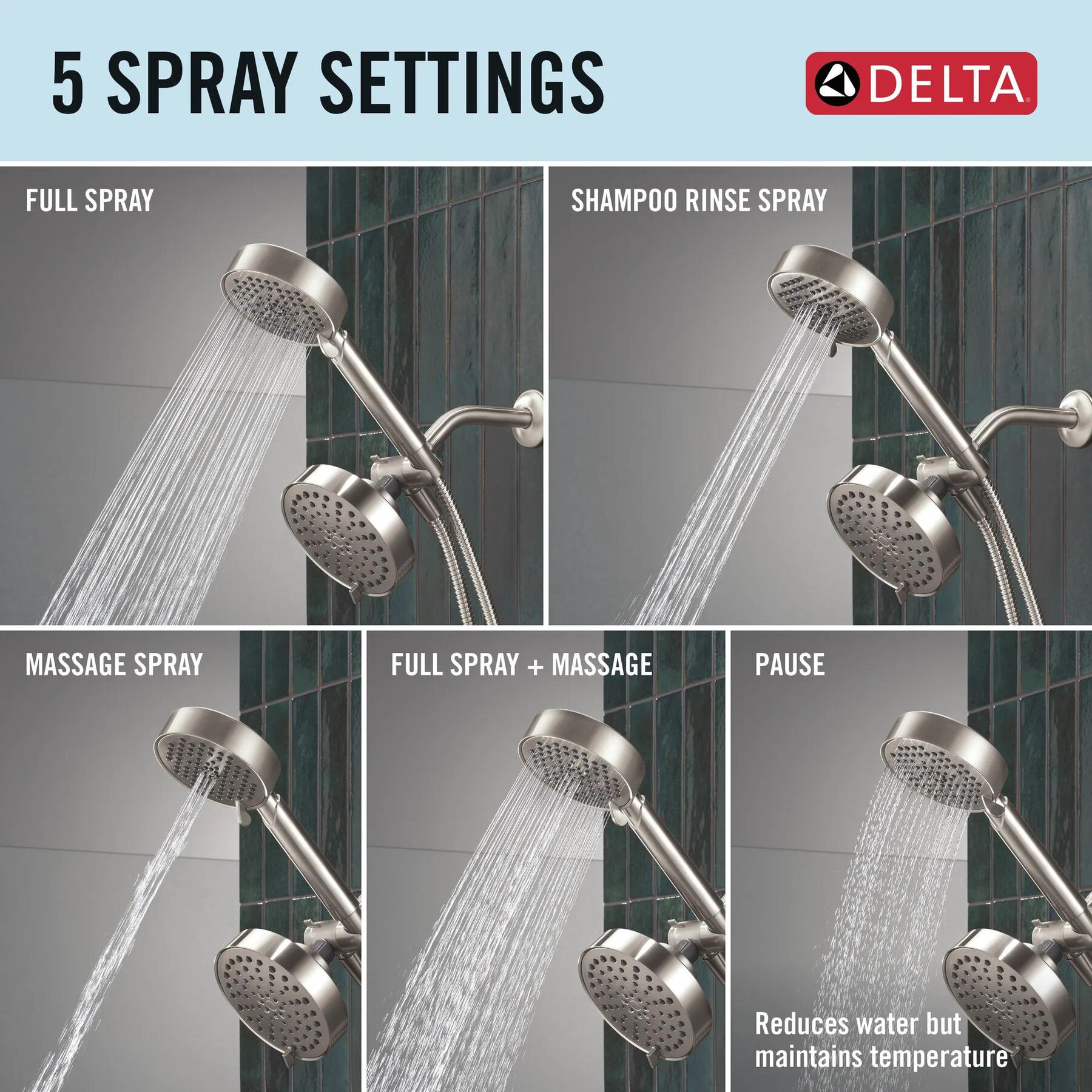 5-Setting Two-in-One Combination Shower with Additional Mount
