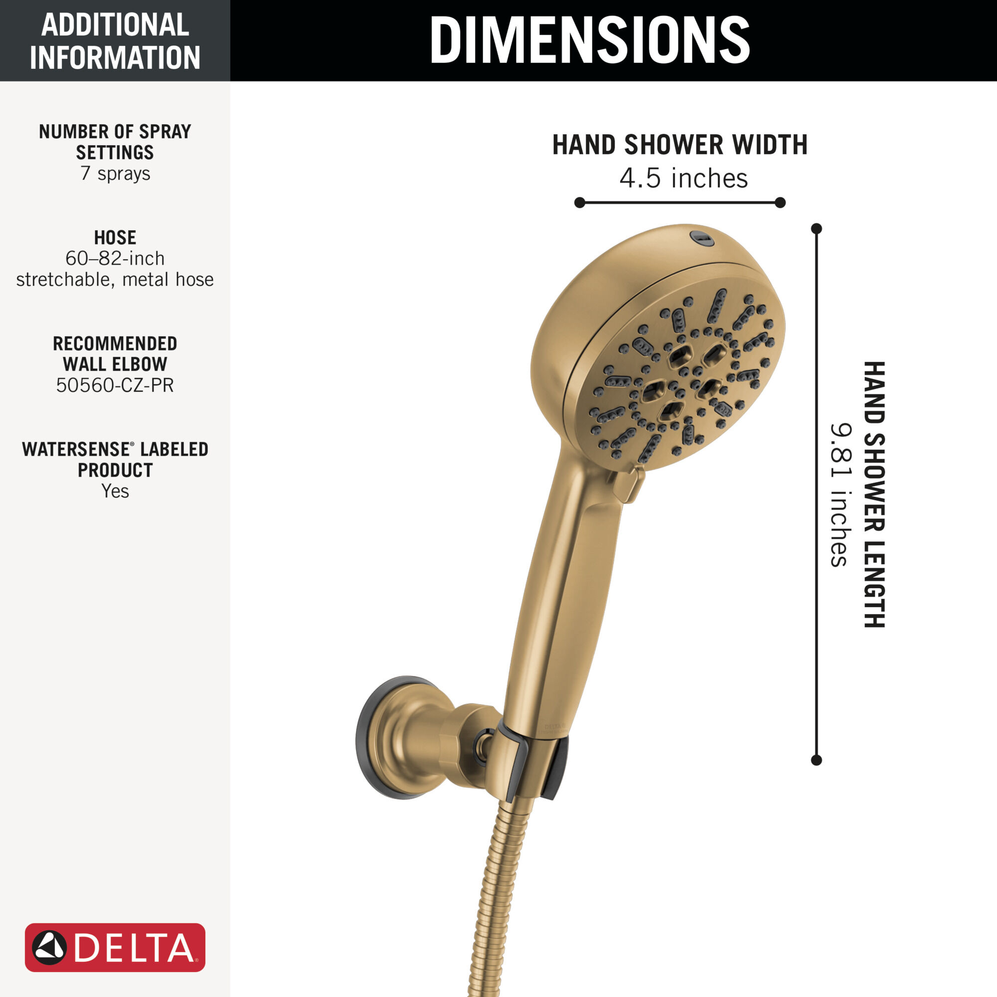 7-Setting Wall Mount Hand Shower with Cleaning Spray (Recertified
