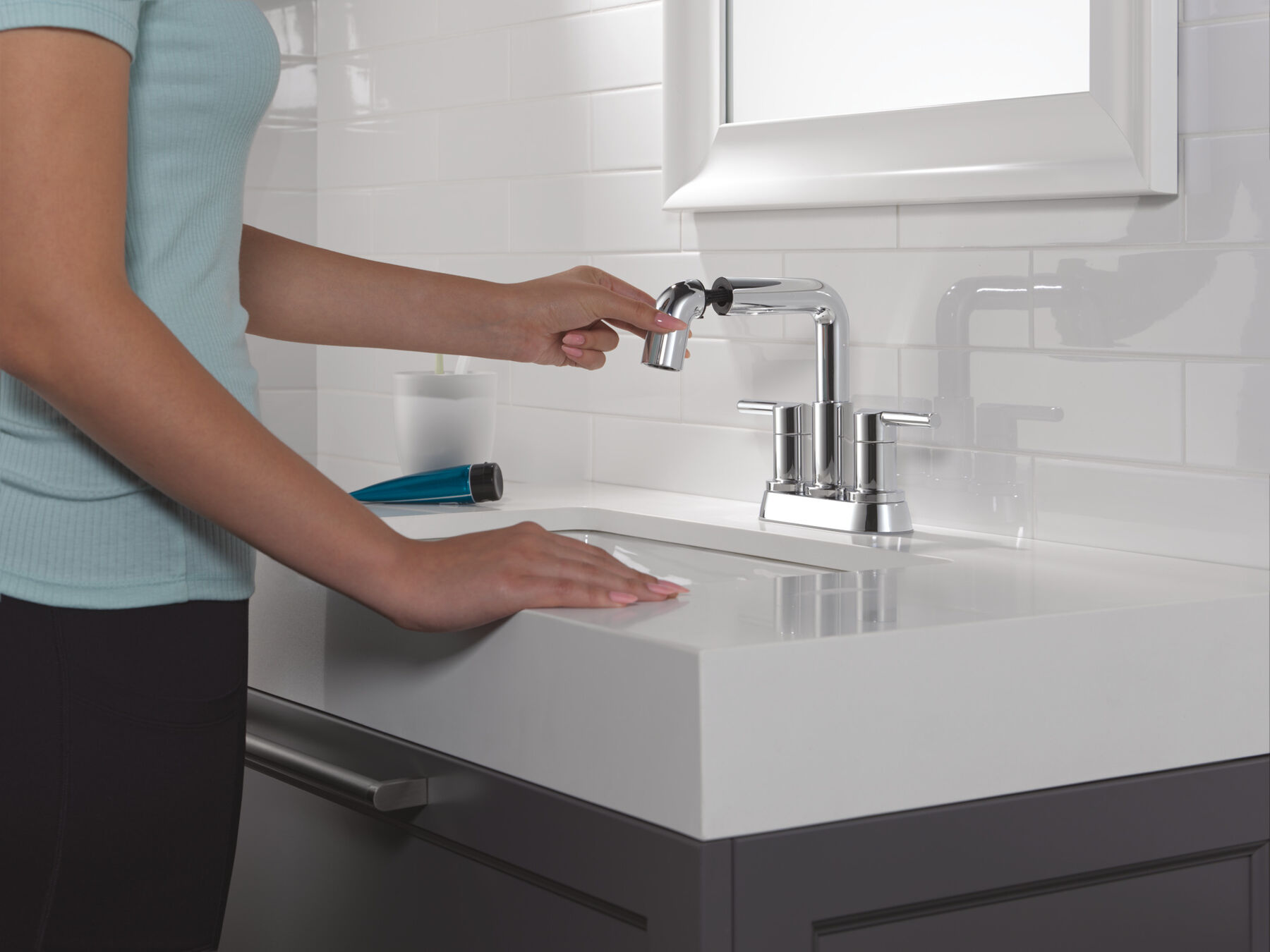 Two Handle Centerset Pull-Down Bathroom Faucet
