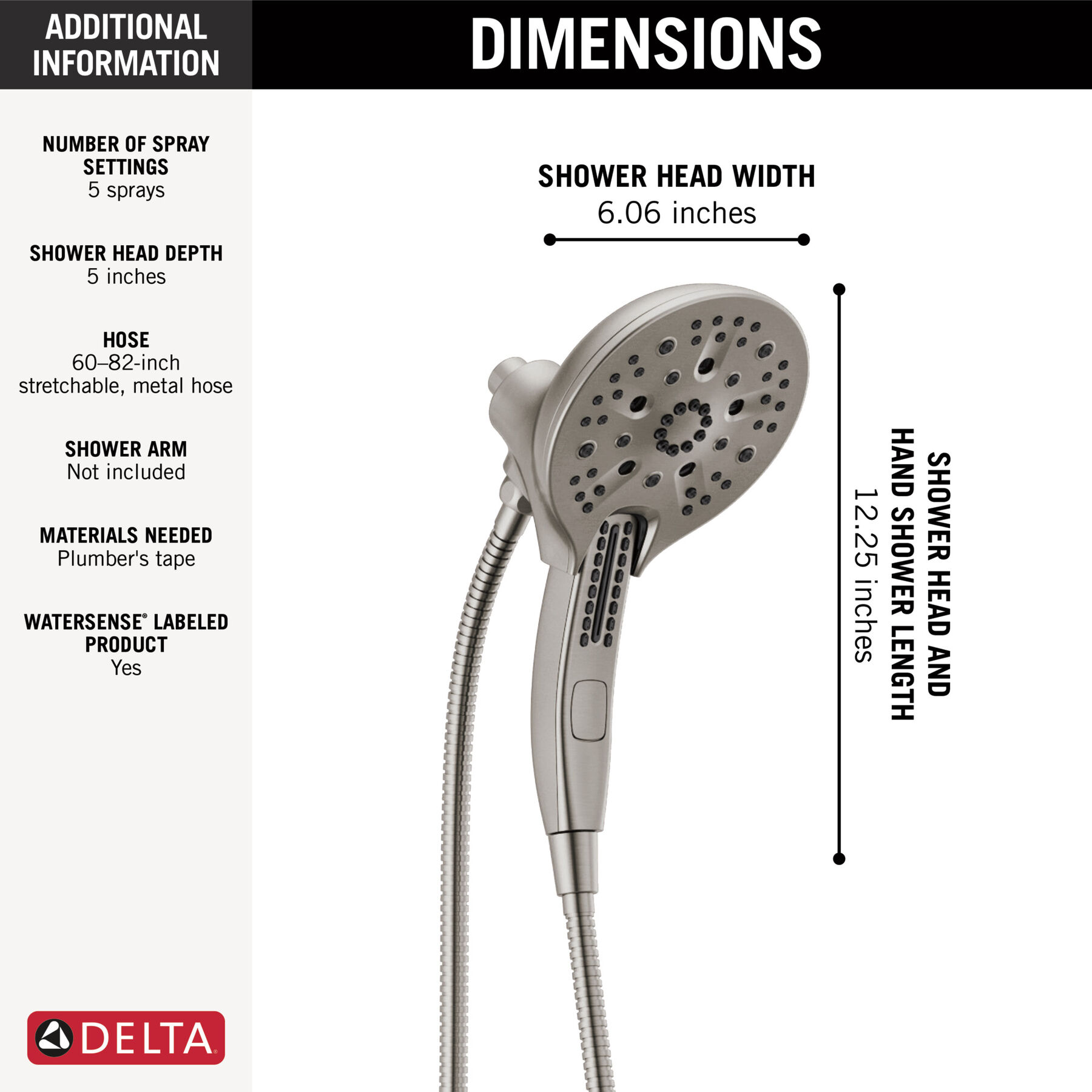In2ition&reg; H<sub>2</sub>Okinetic&reg; 5-Setting Two-in-One Shower (Recertified)