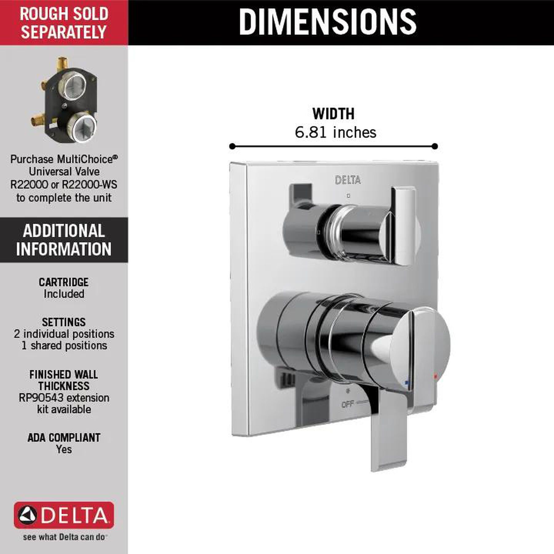 Angular Modern Monitor&reg; 17 Series Valve Trim with 3-Setting Integrated Diverter (Recertified)