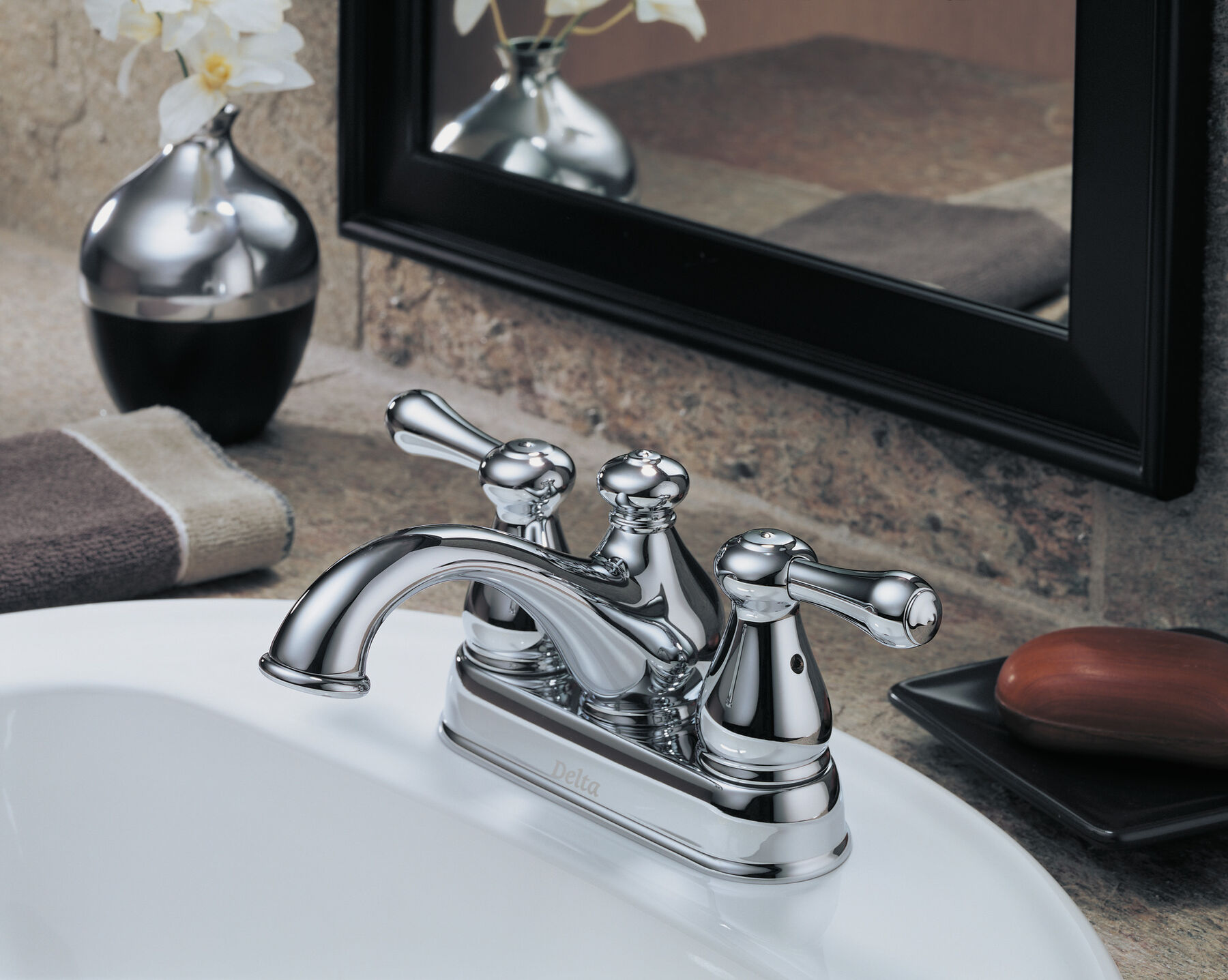 Two Handle Centerset Bathroom Faucet - Metal Pop-Up