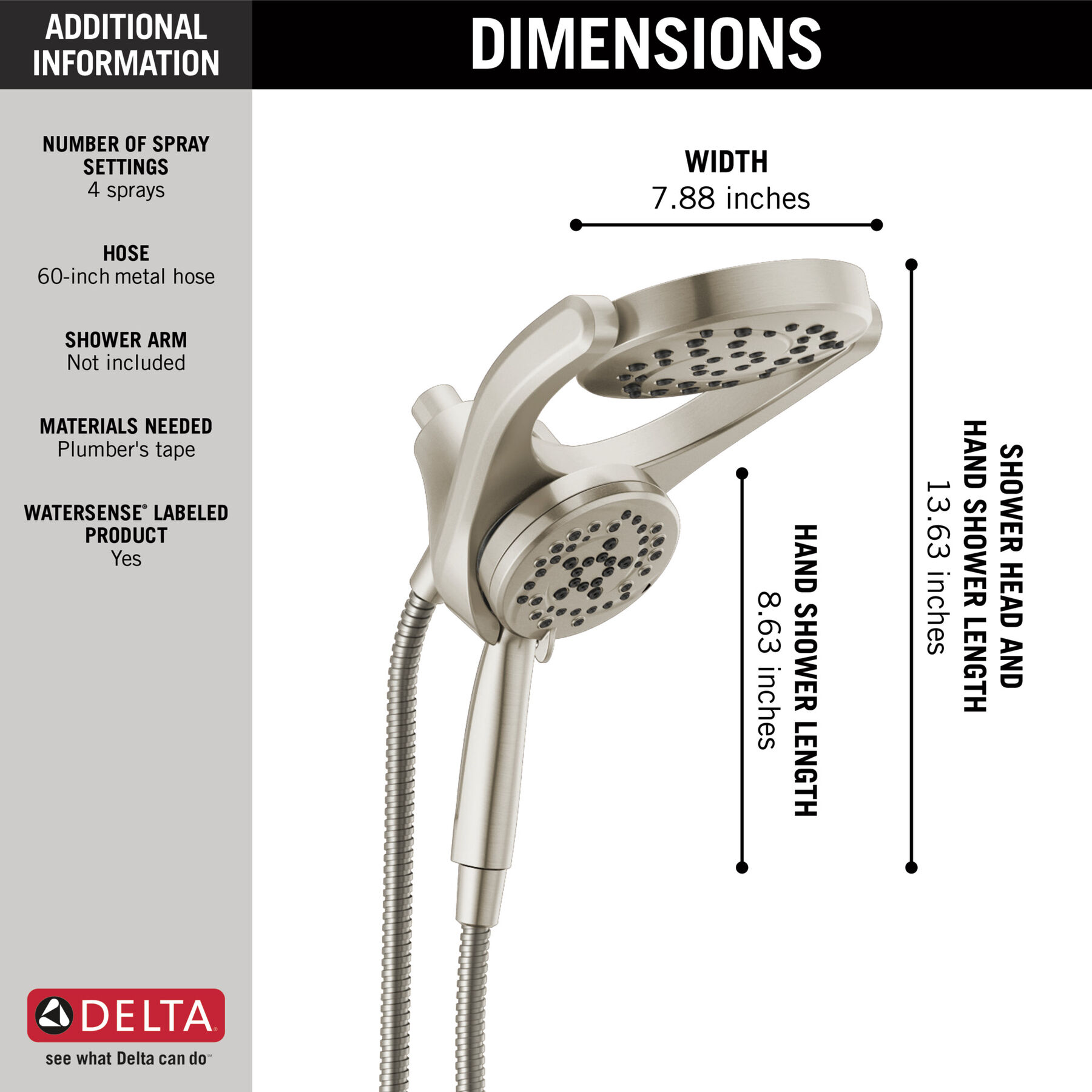 HydroRain&reg; 4-Setting Two-in-One Shower Head