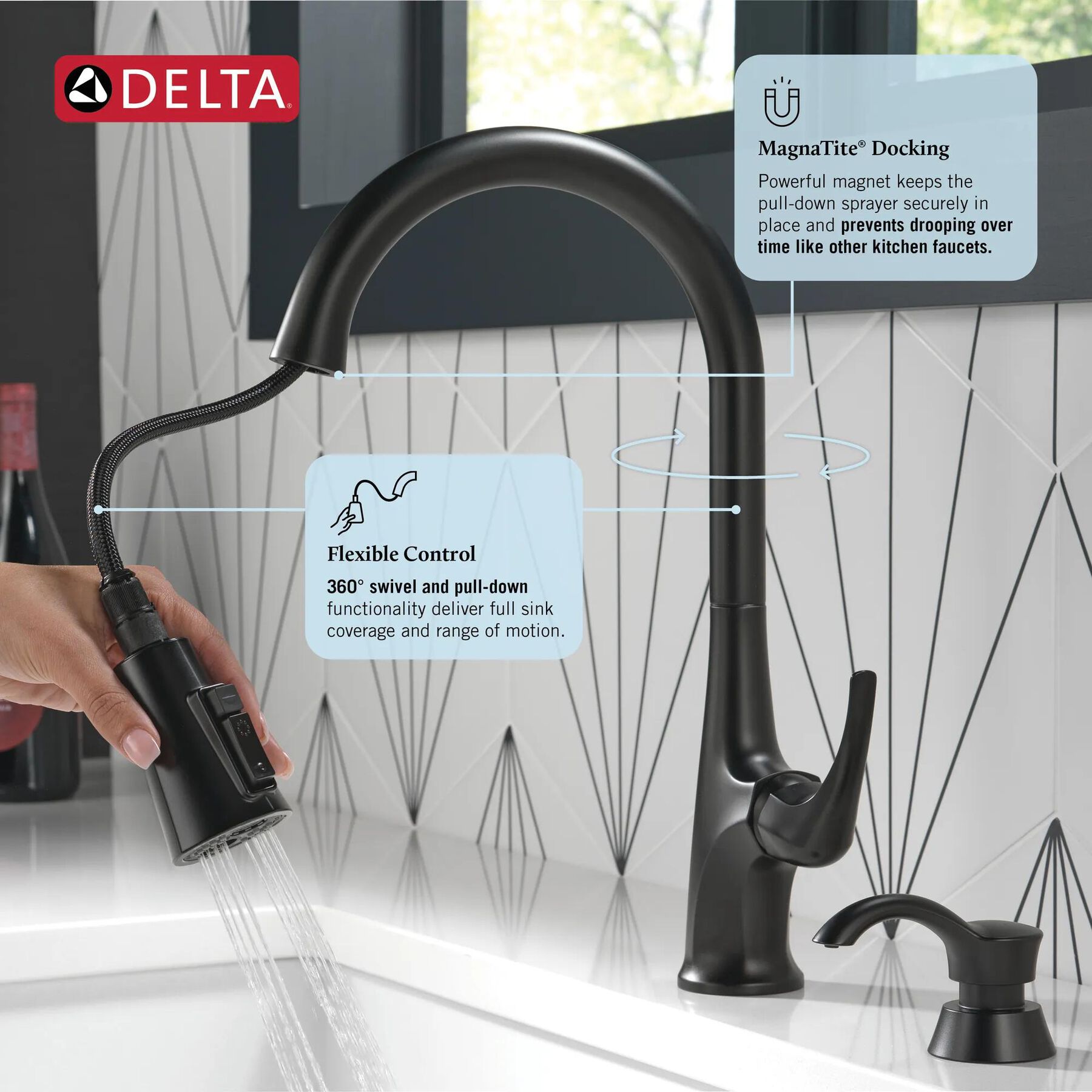 Single Handle Pull-Down Kitchen Faucet with Soap Dispenser and ShieldSpray&reg; Technology