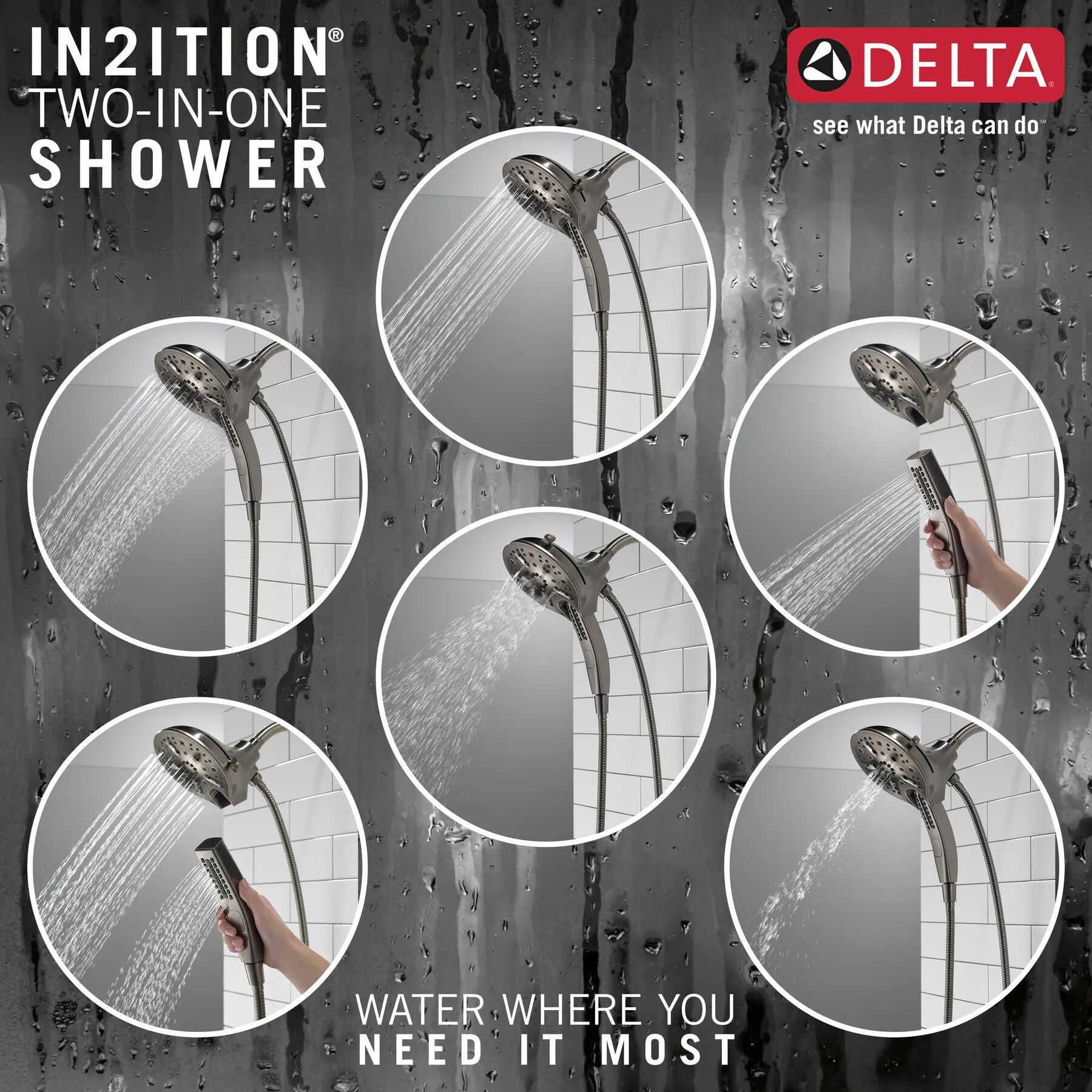 In2ition&reg; H<sub>2</sub>Okinetic&reg; 5-Setting Two-in-One Shower