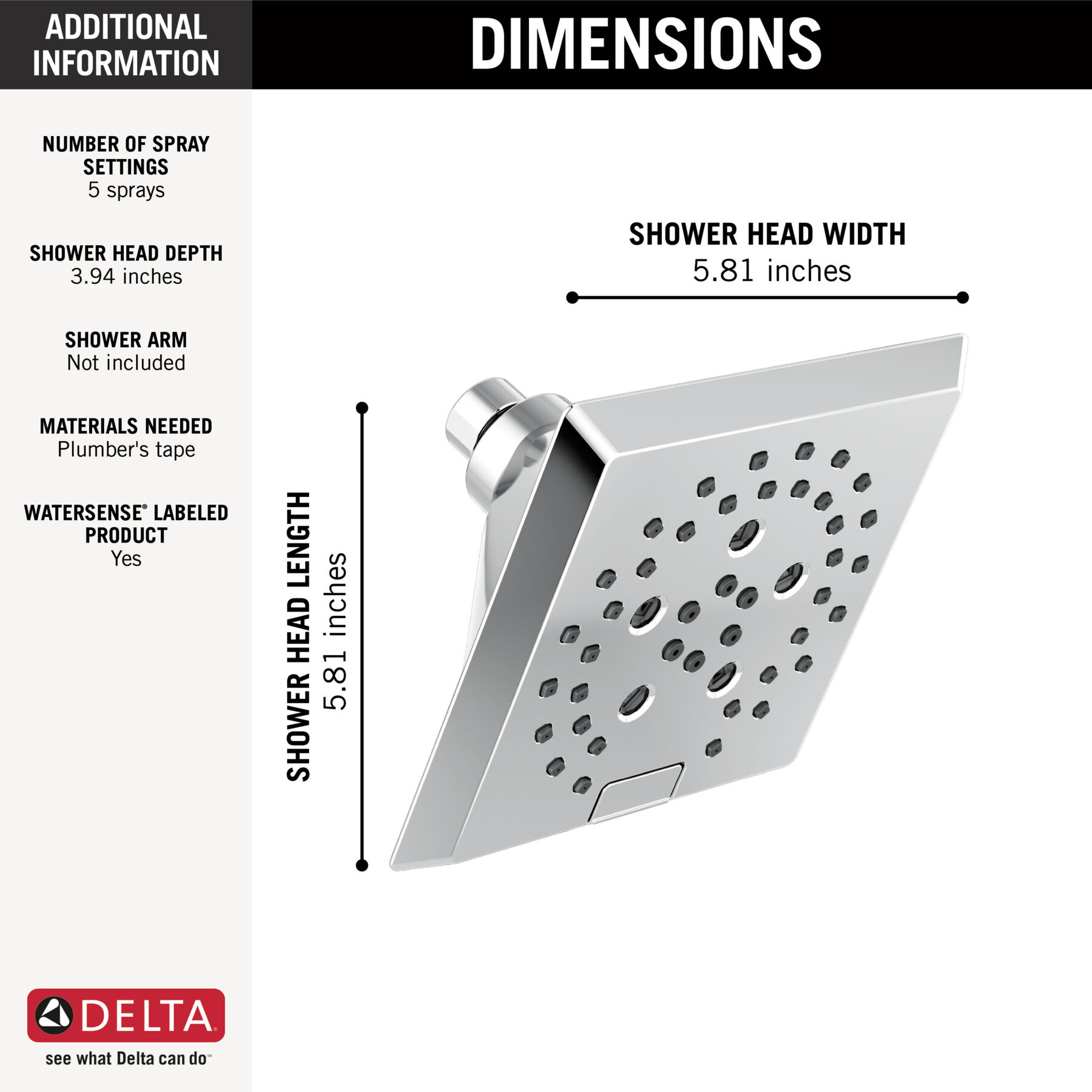 H2O Shower Head 1.75 GPM 5-Setting (Recertified)