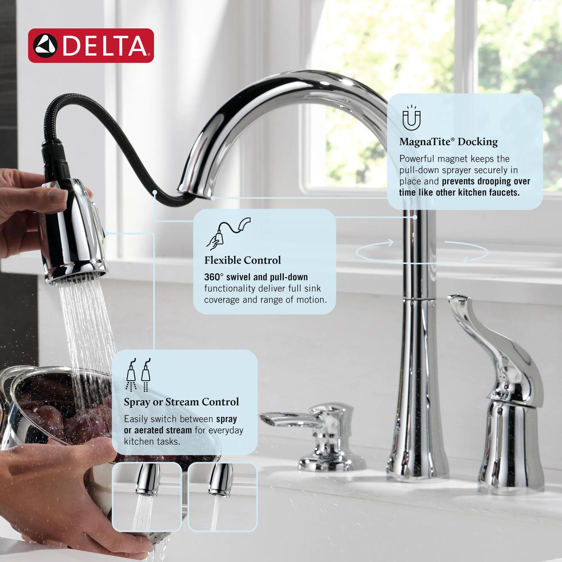 Single Handle Pull-Down Kitchen Faucet with Soap Dispenser