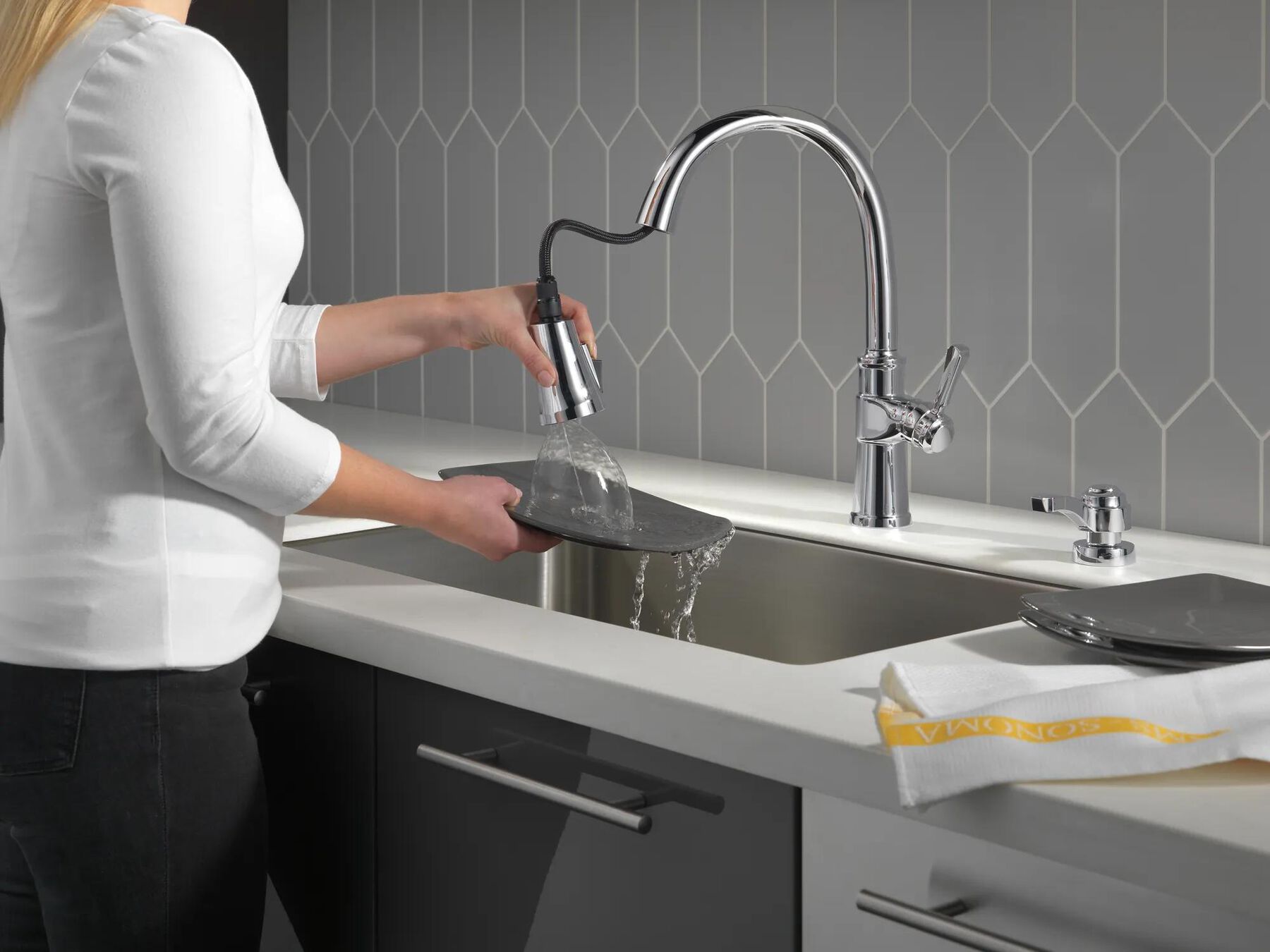 Single Handle Pull-Down Kitchen Faucet with Soap Dispenser and ShieldSpray&reg; Technology