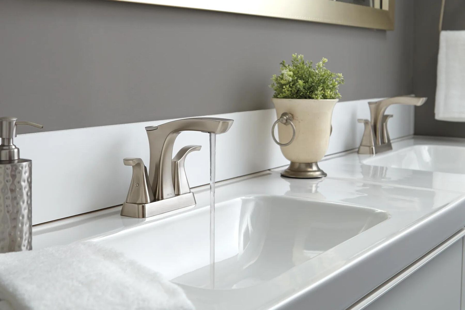 Two Handle Centerset Bathroom Faucet - Metal Pop-Up