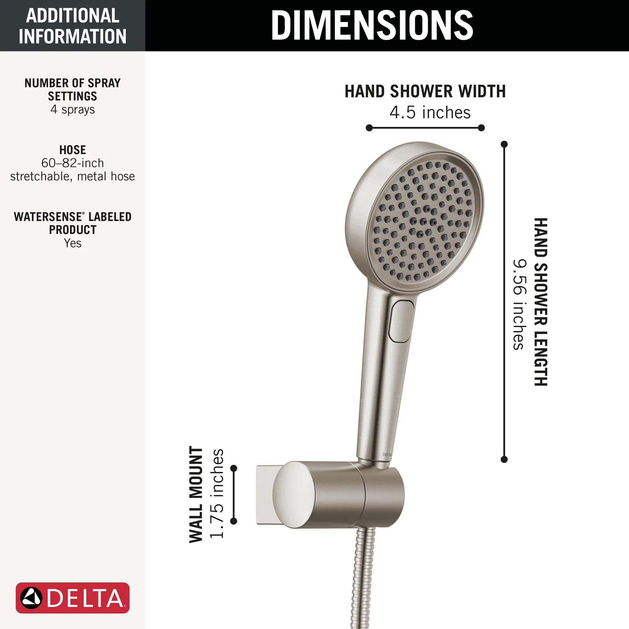 4-Setting Hand Shower with Wall Mount featuring FeatherRain™ Spray