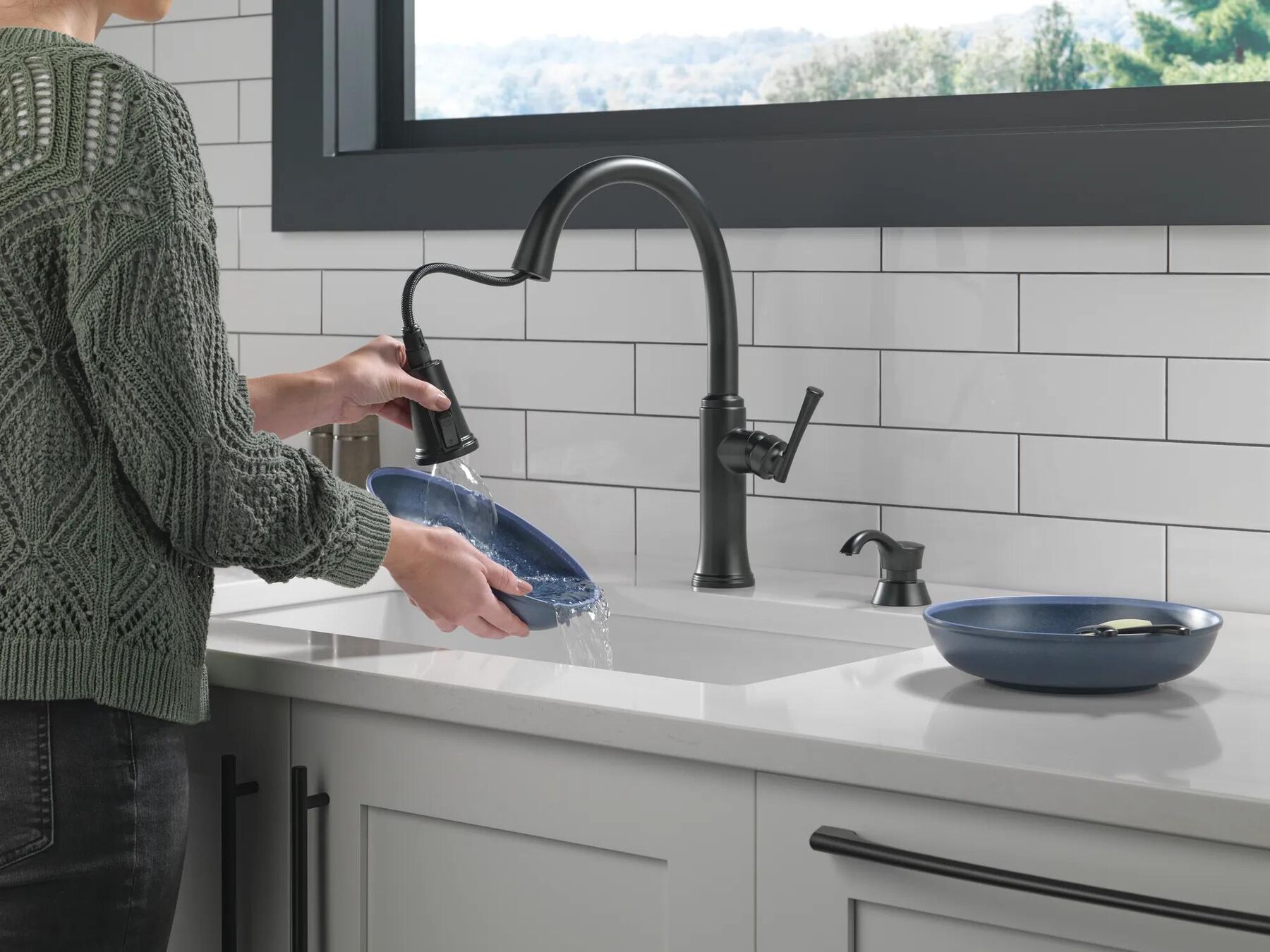Single Handle Pull-Down Kitchen Faucet with Soap Dispenser and ShieldSpray Technology