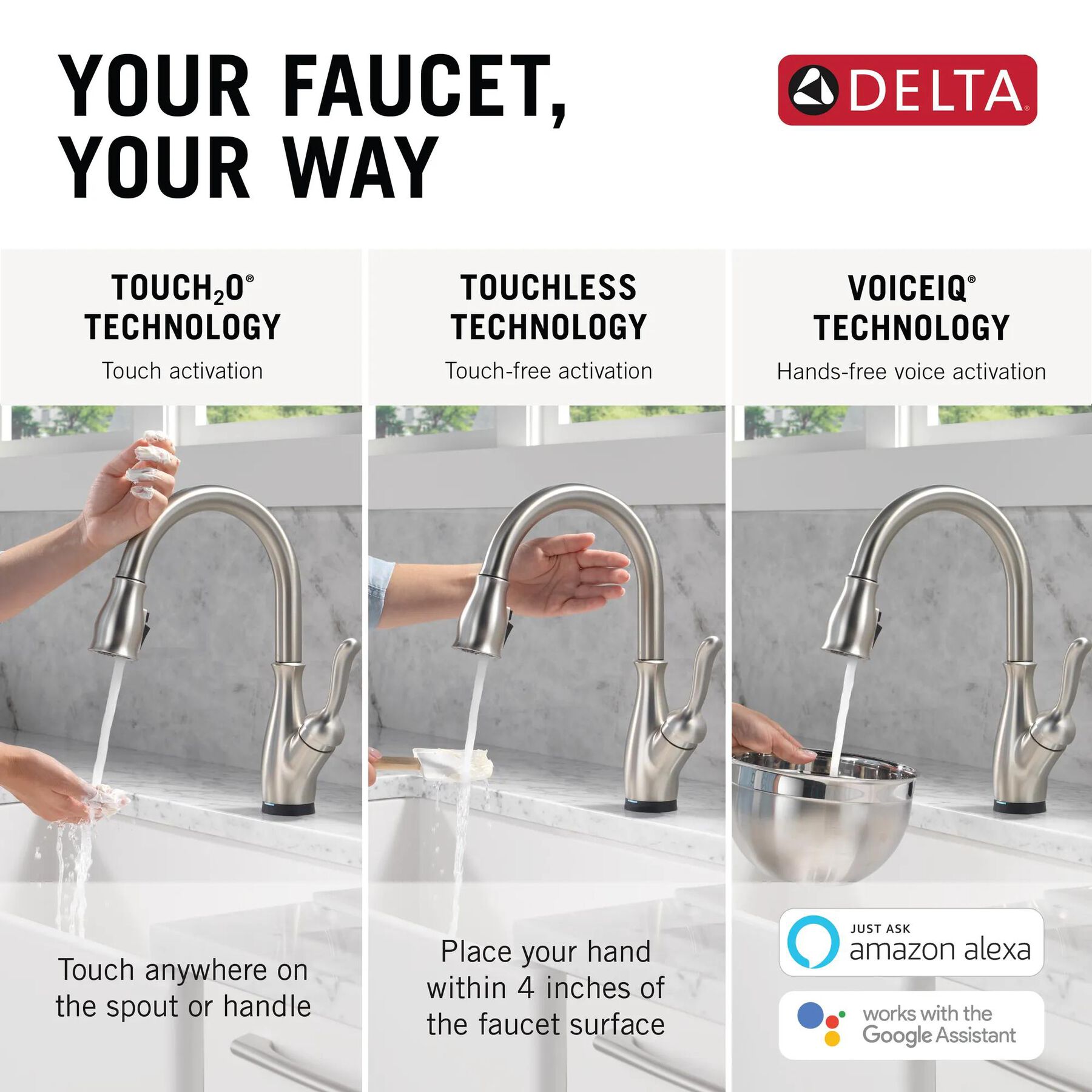 Touch2O with Touchless and VoiceIQ&reg; Technology Single Handle Pull-Down Kitchen Faucet with Soap Dispenser