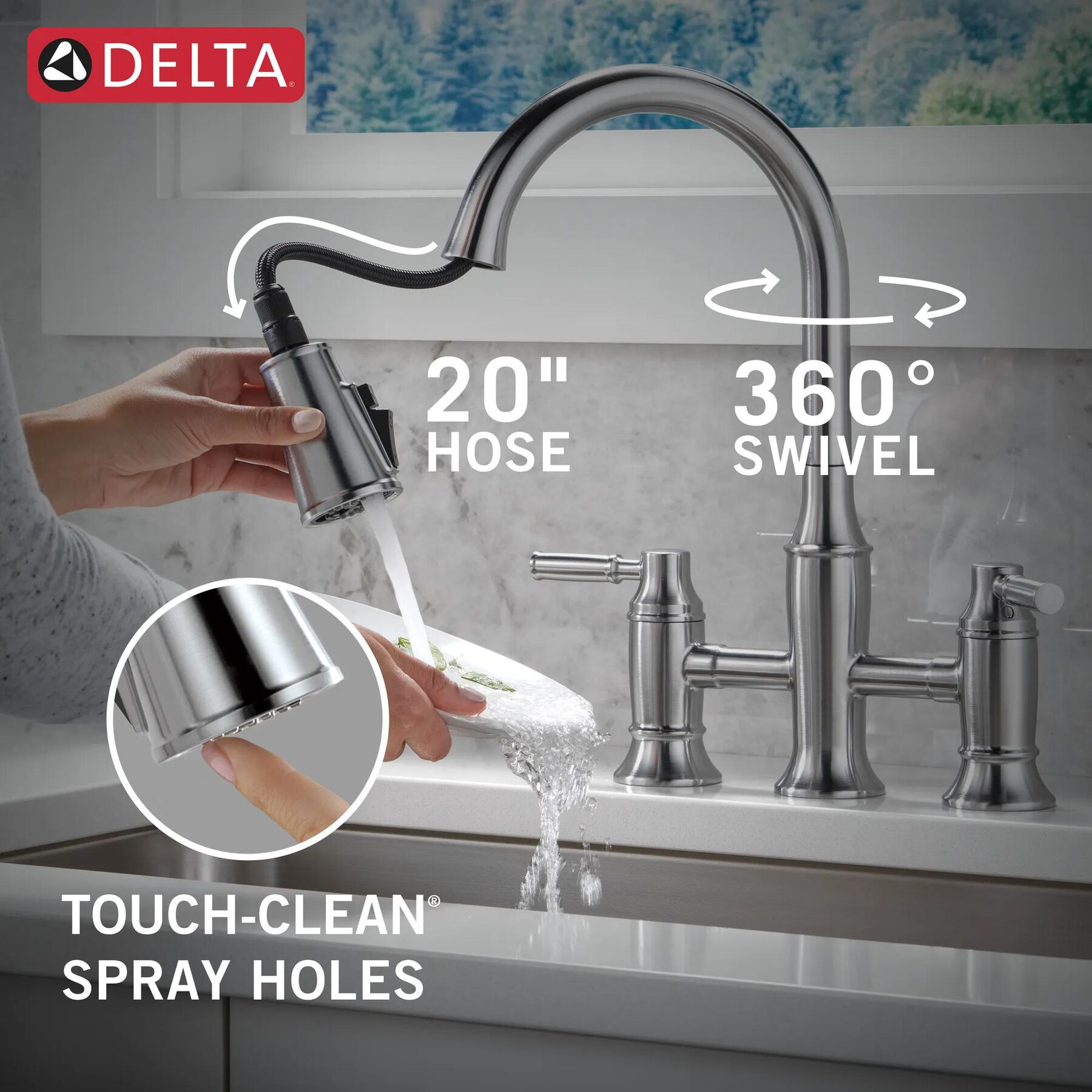 Two Handle Pull-Down Bridge Kitchen Faucet (Recertified)