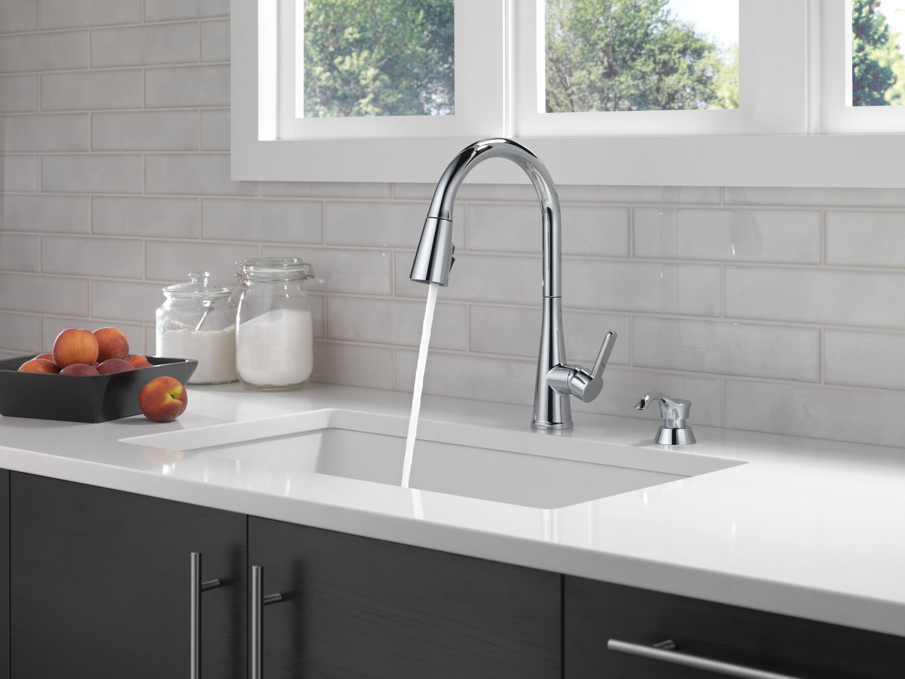 Single Handle Pull-Down Kitchen Faucet with Soap Dispenser and ShieldSpray&reg; Technology