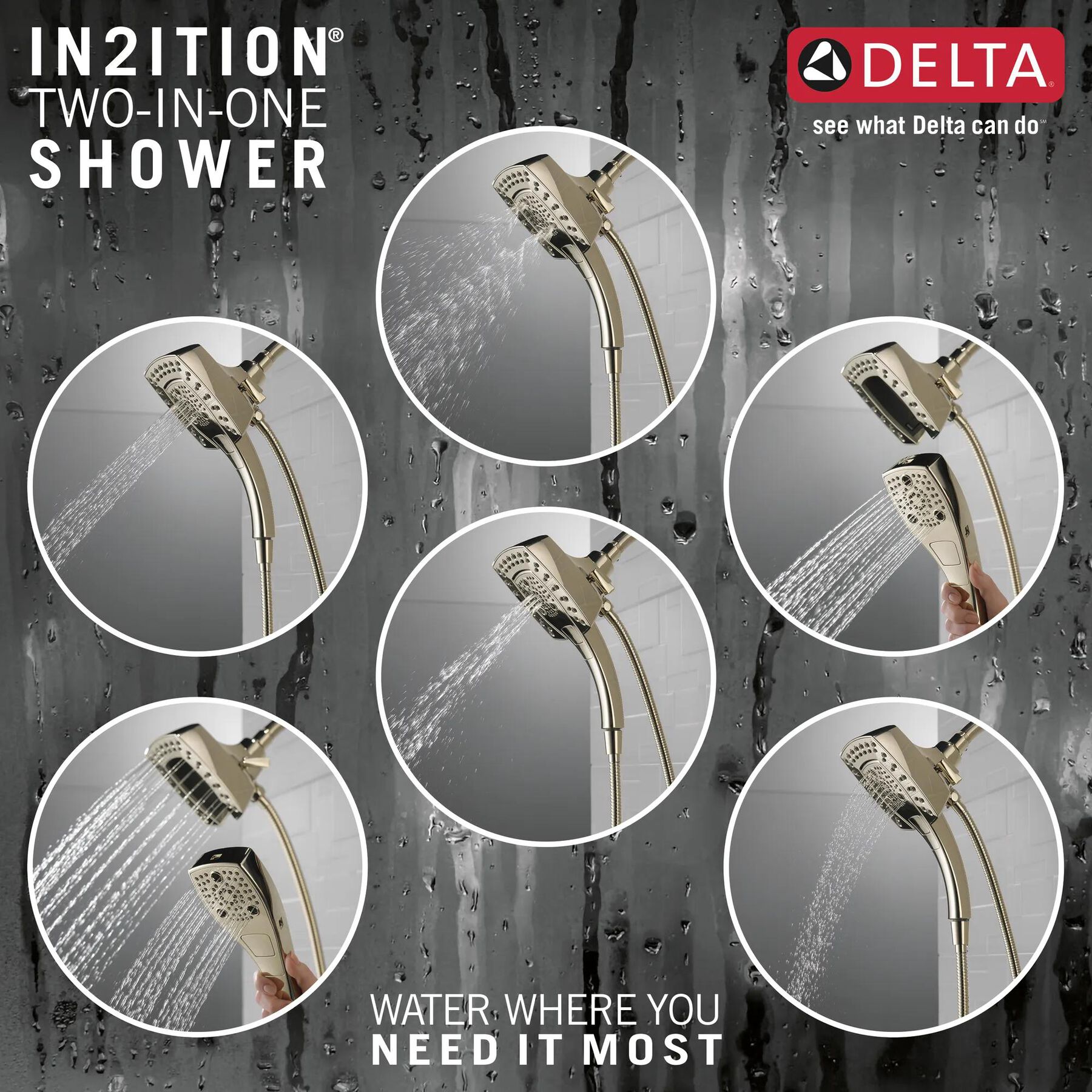 H<sub>2</sub>Okinetic&reg; In2ition&reg; 5-Setting Two-in-One Shower
