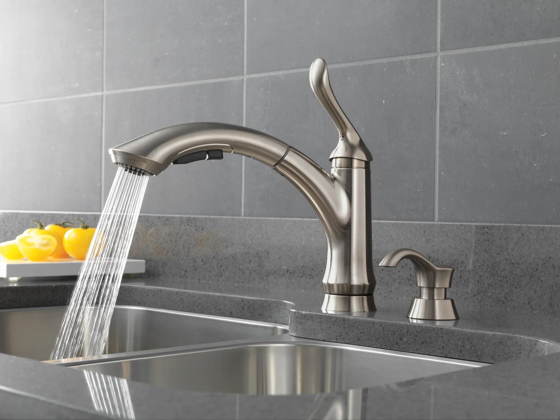 Single Handle Pull-Out Kitchen Faucet with Soap Dispenser