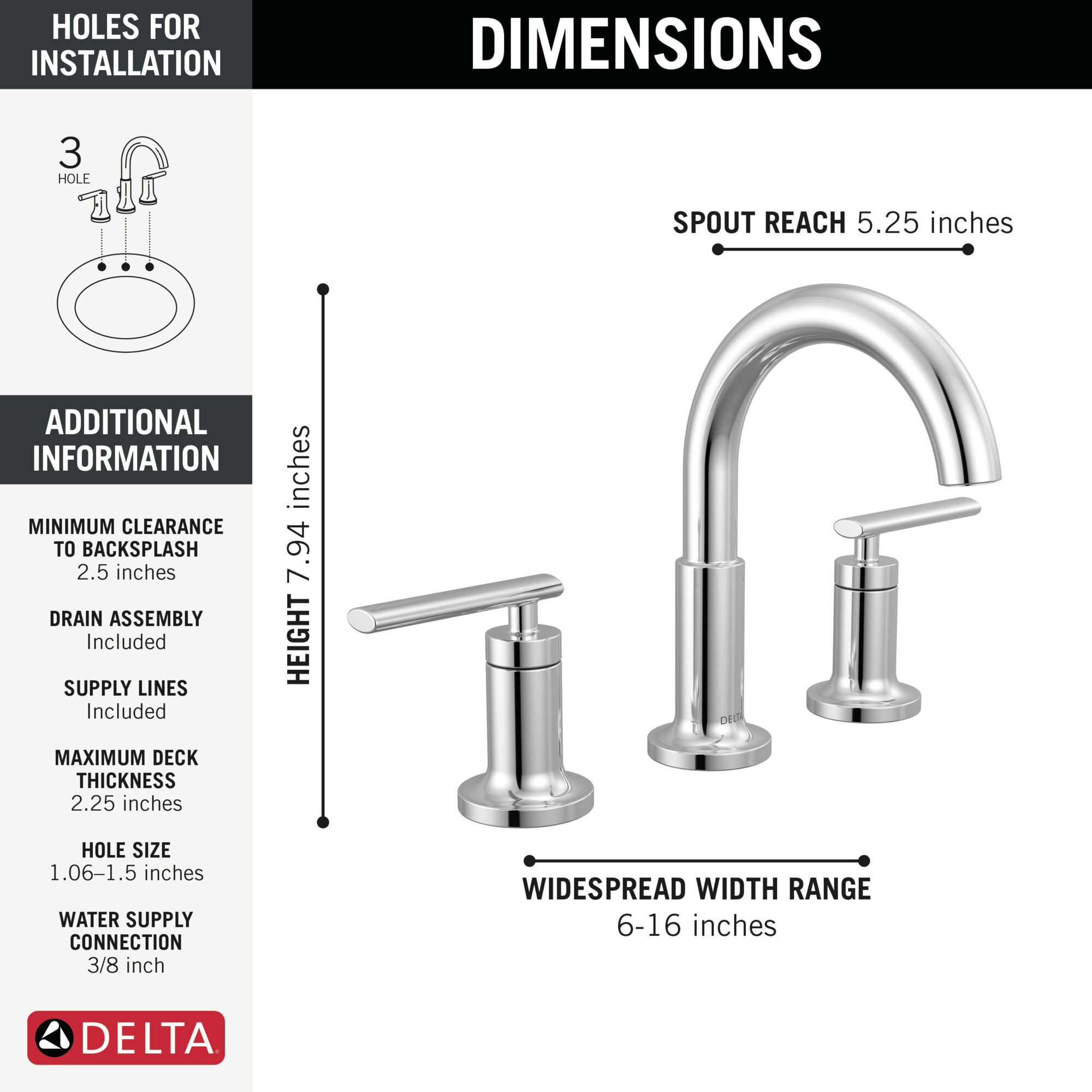 Two Handle Widespread Bathroom Faucet in Chrome 35442-MPU-DST