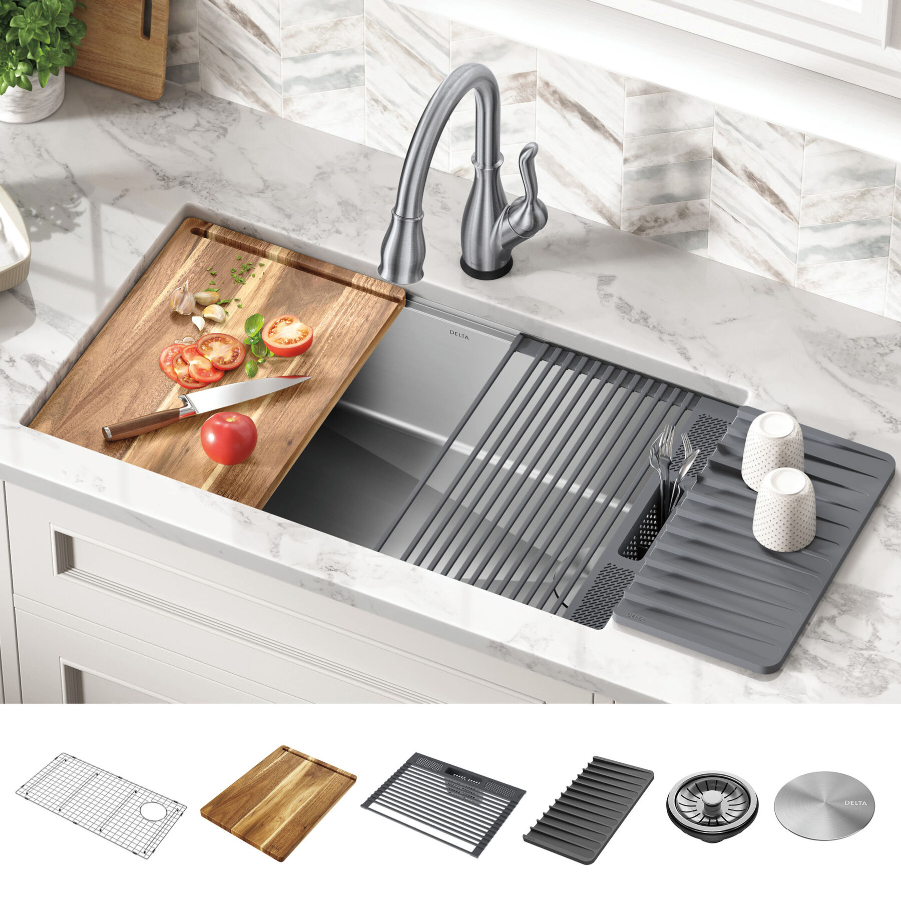 32&rdquo; Workstation Kitchen Sink Undermount Stainless Steel Single Bowl with WorkFlow&trade; Ledge and Accessories