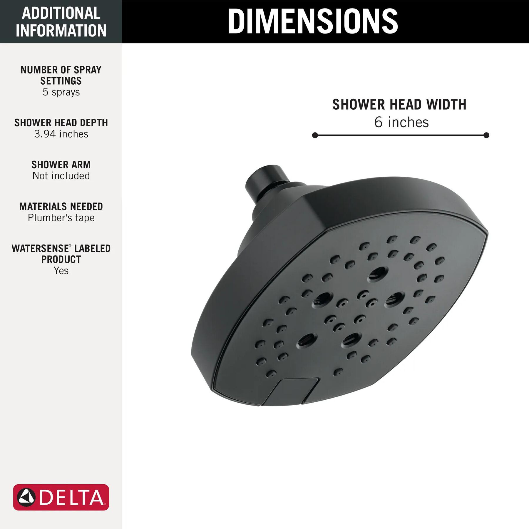 H<sub>2</sub>Okinetic&reg; 5-Setting  Shower Head (Recertified)