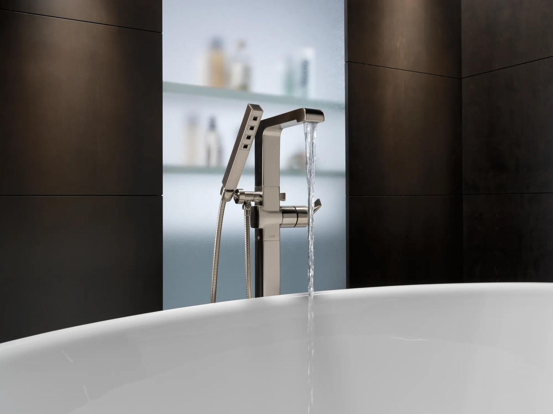 Single Handle Floor Mount Tub Filler Trim with Hand Shower