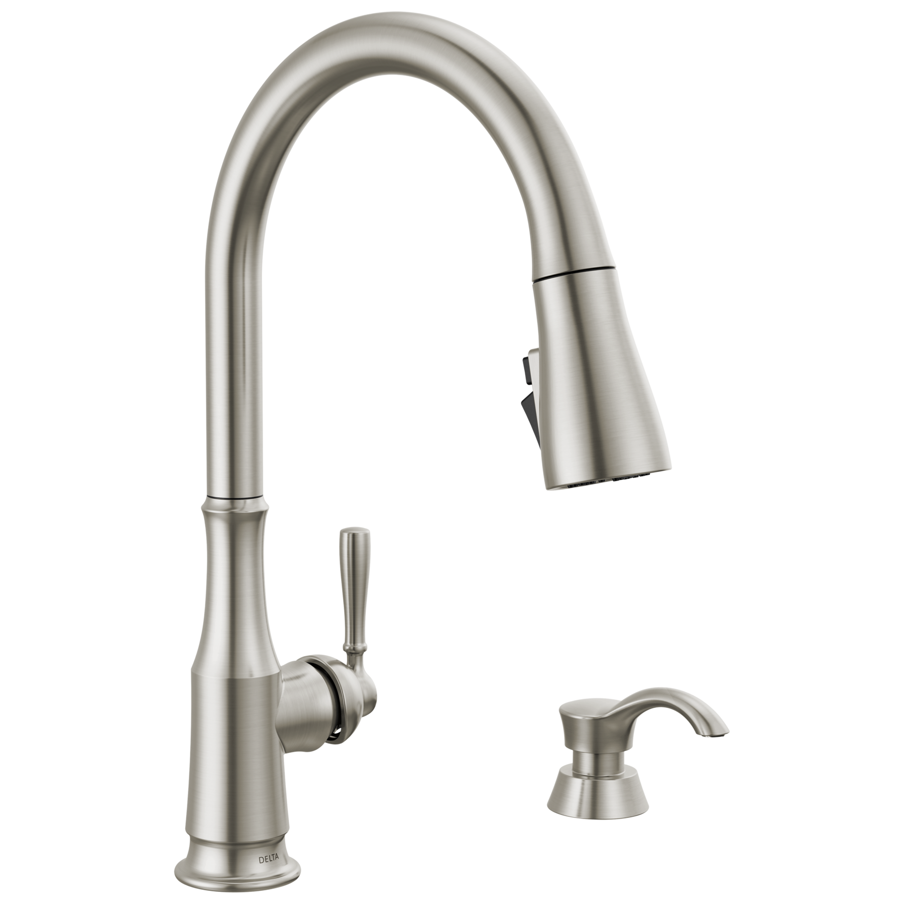 Single Handle Pull-Down Kitchen Faucet with Soap Dispenser and ShieldSpray Technology