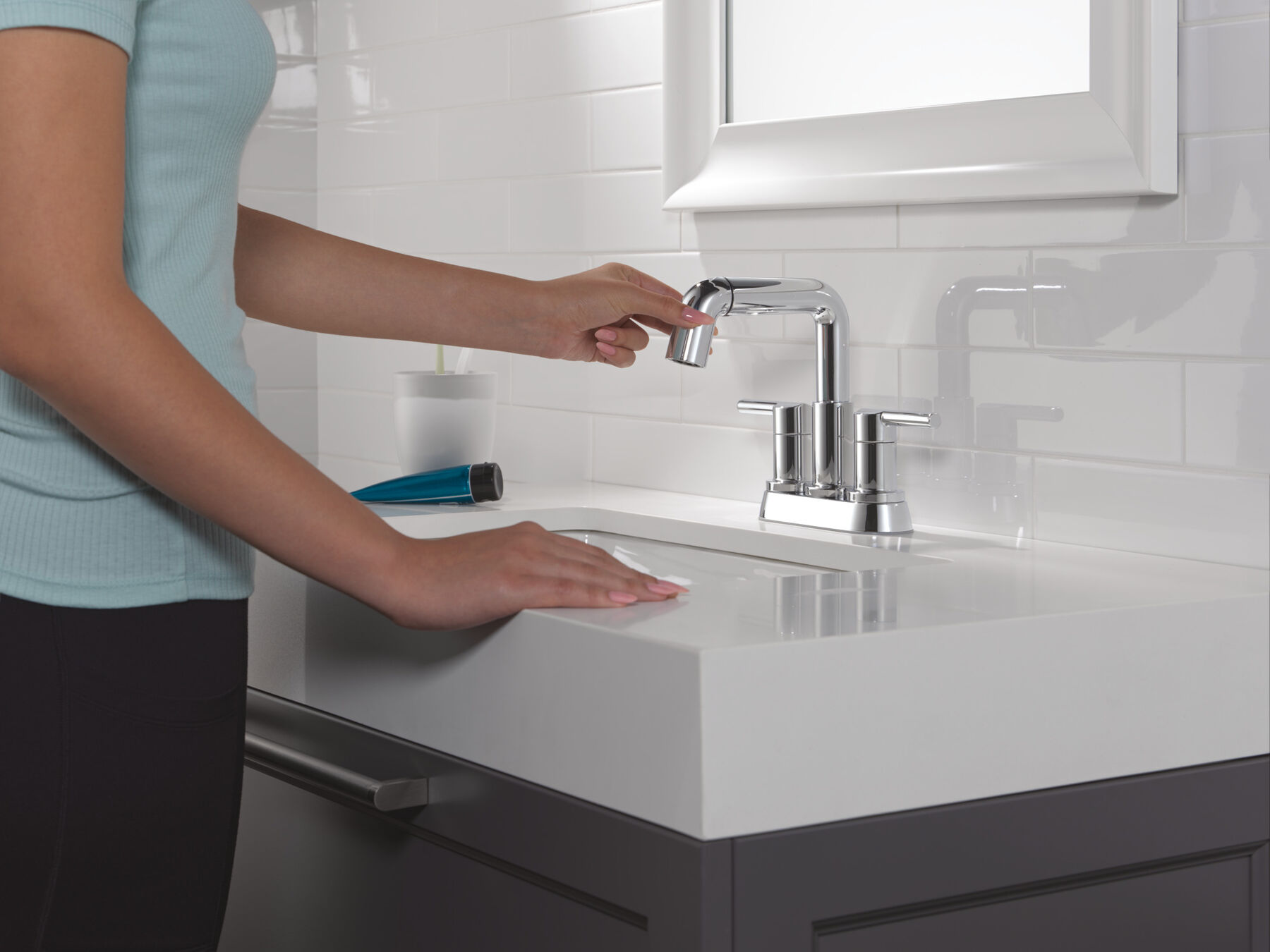Two Handle Centerset Pull-Down Bathroom Faucet