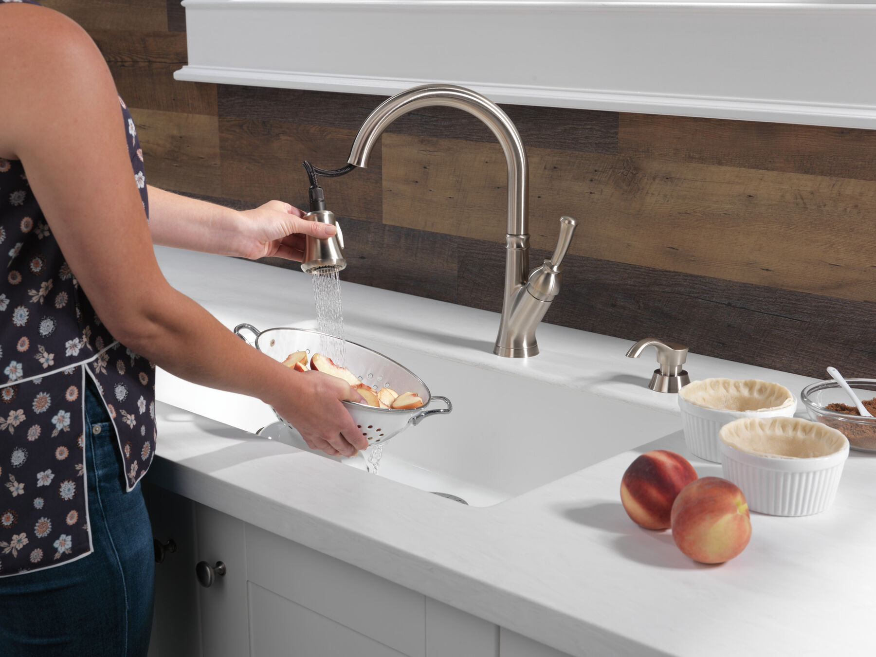 Single Handle Pull-Down Kitchen Faucet with Soap Dispenser and ShieldSpray Technology (Recertified)
