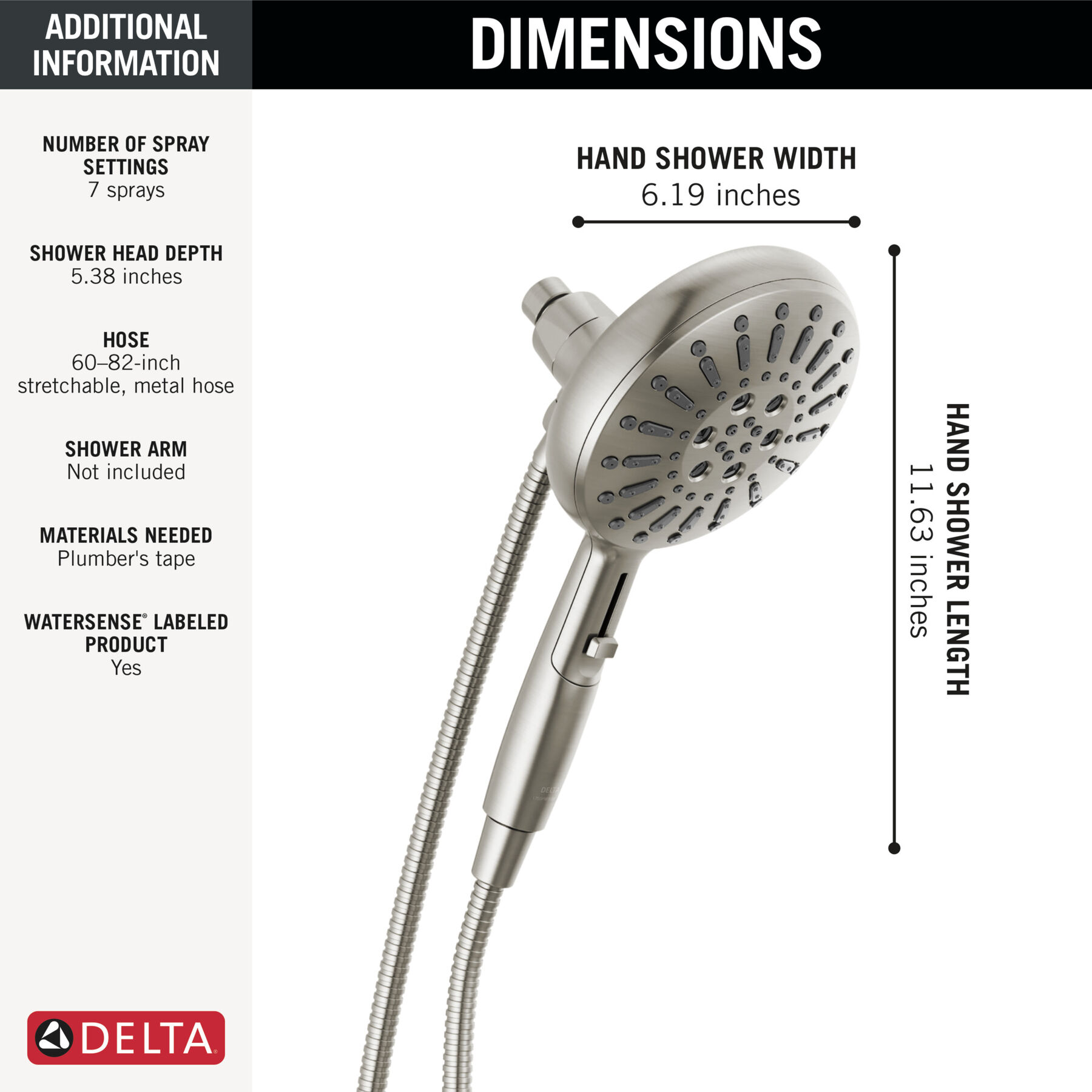 7-Setting SureDock&reg; Magnetic Hand Shower