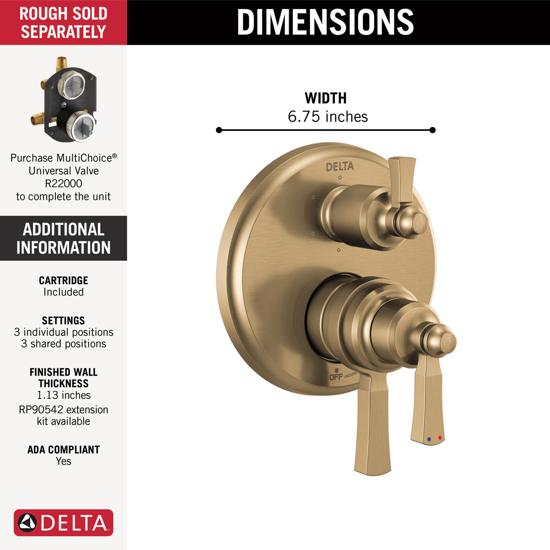 Traditional 2-Handle Monitor 17 Series Valve Trim with 6 Setting Diverter