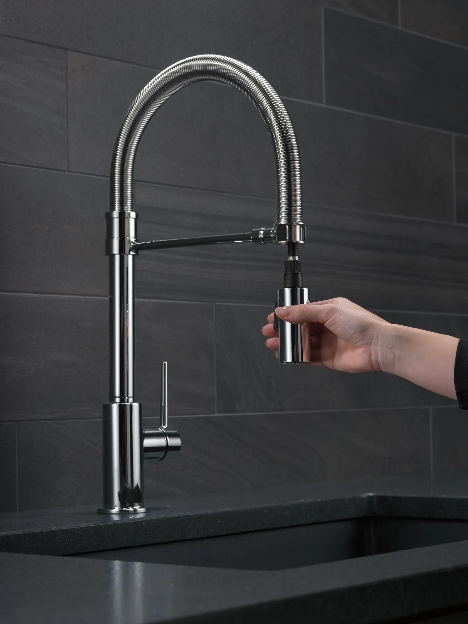Single-Handle Pull-Down Spring Kitchen Faucet in Chrome 9659-DST