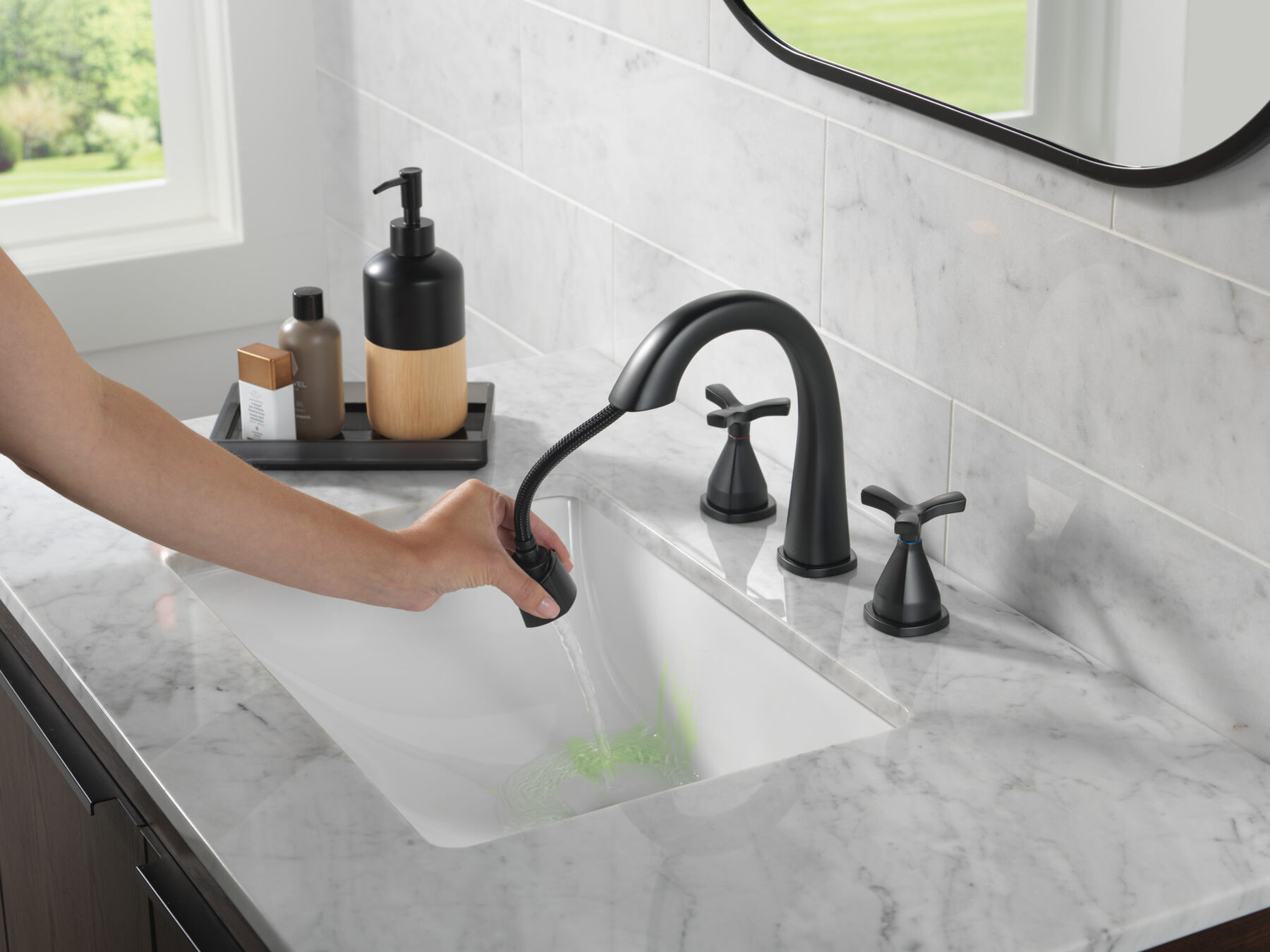 Two Handle Widespread Pull Down Bathroom Faucet