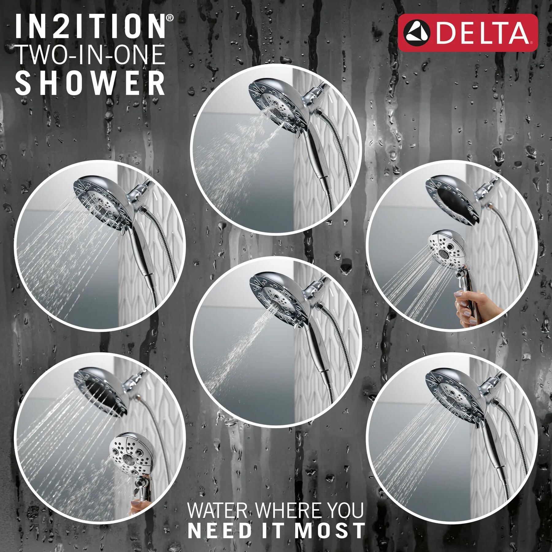 H2Okinetic&reg;&nbsp;In2ition&reg;&nbsp;5-Setting Two-In-One Shower (Recertified)