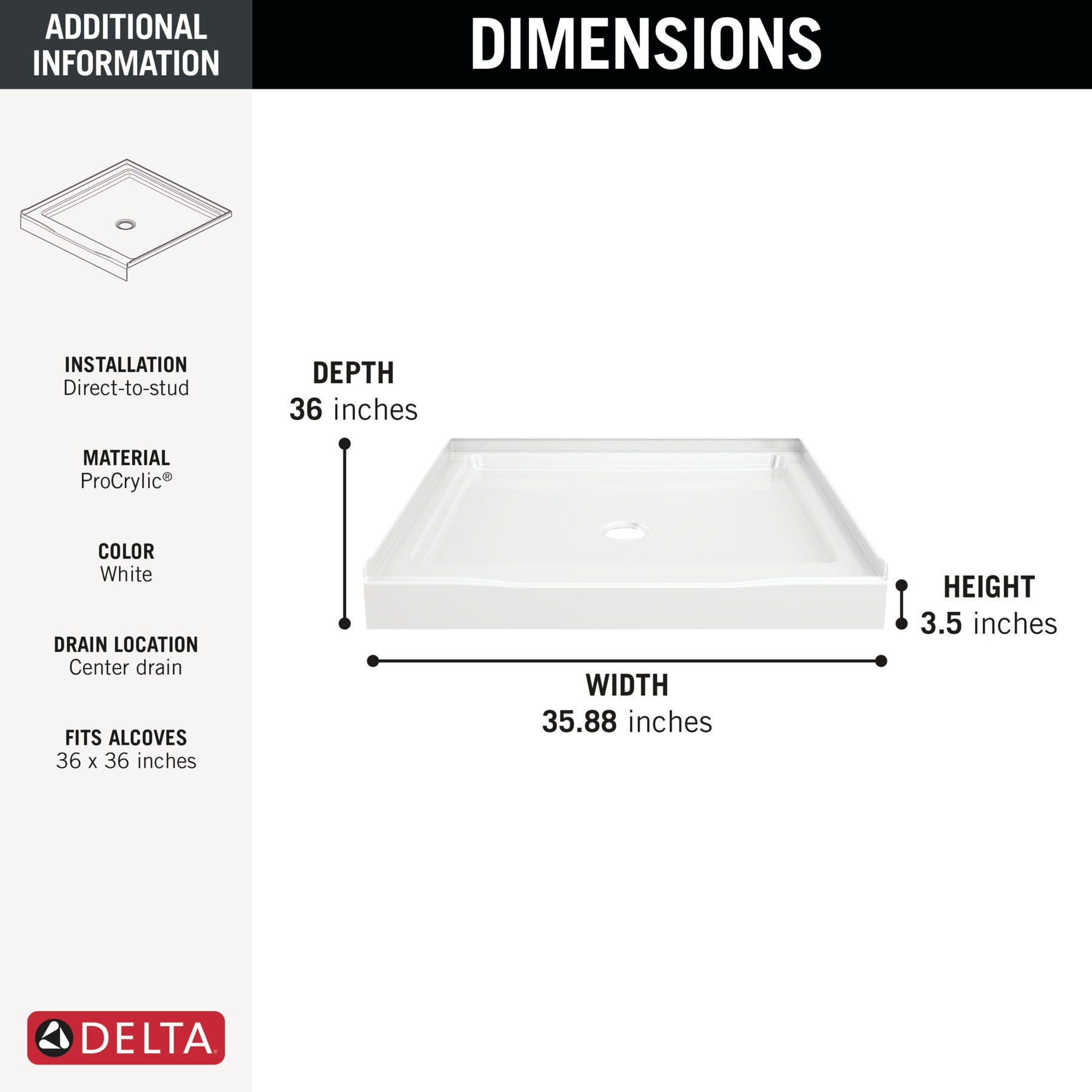 Classic 500 Shower Base 36"x36"