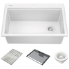 30&rdquo; Granite Composite Workstation Kitchen Sink Drop-In Top Mount Single Bowl with WorkFlow&trade; Ledge and Accessories in White
