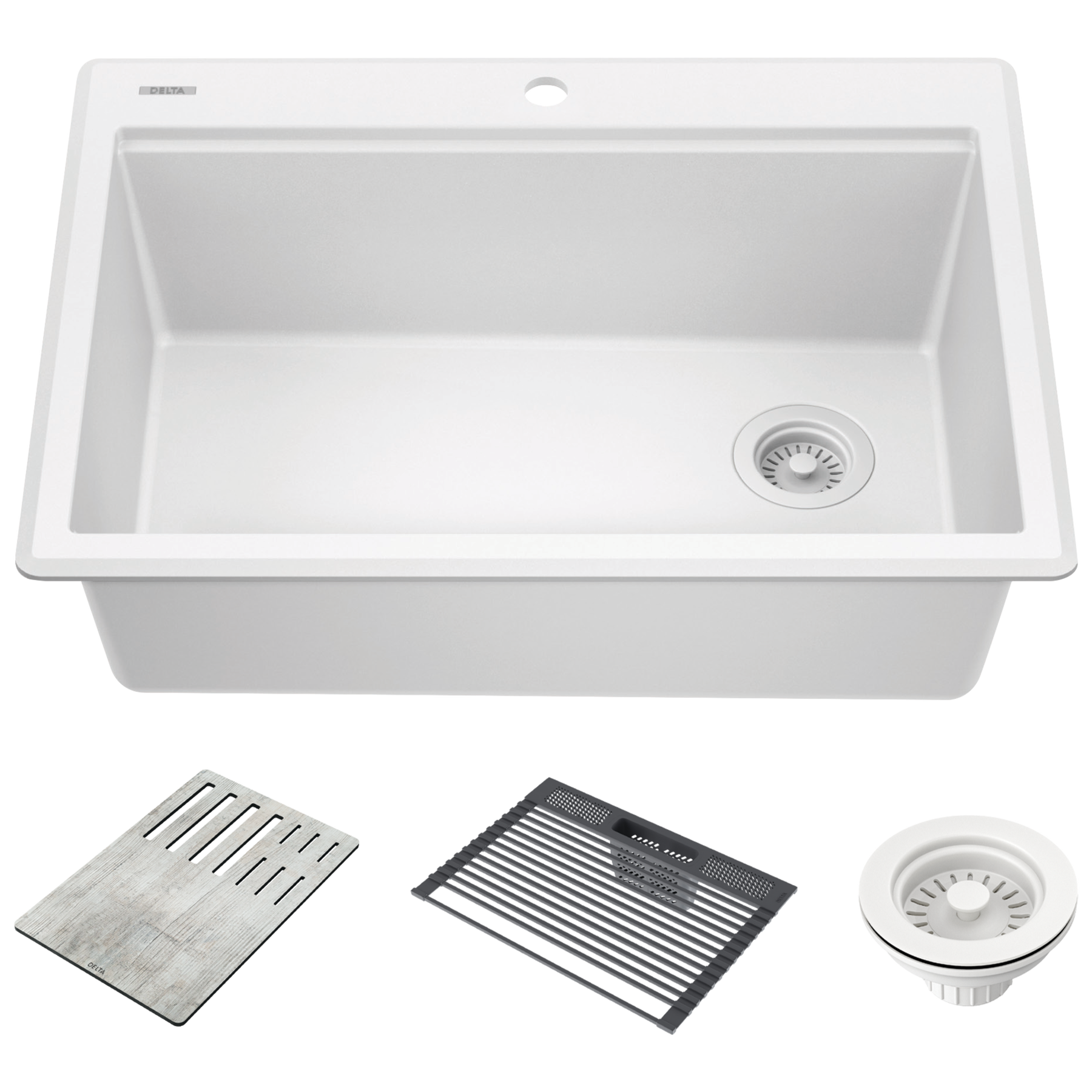 30&rdquo; Granite Composite Workstation Kitchen Sink Drop-In Top Mount Single Bowl with WorkFlow&trade; Ledge and Accessories in White