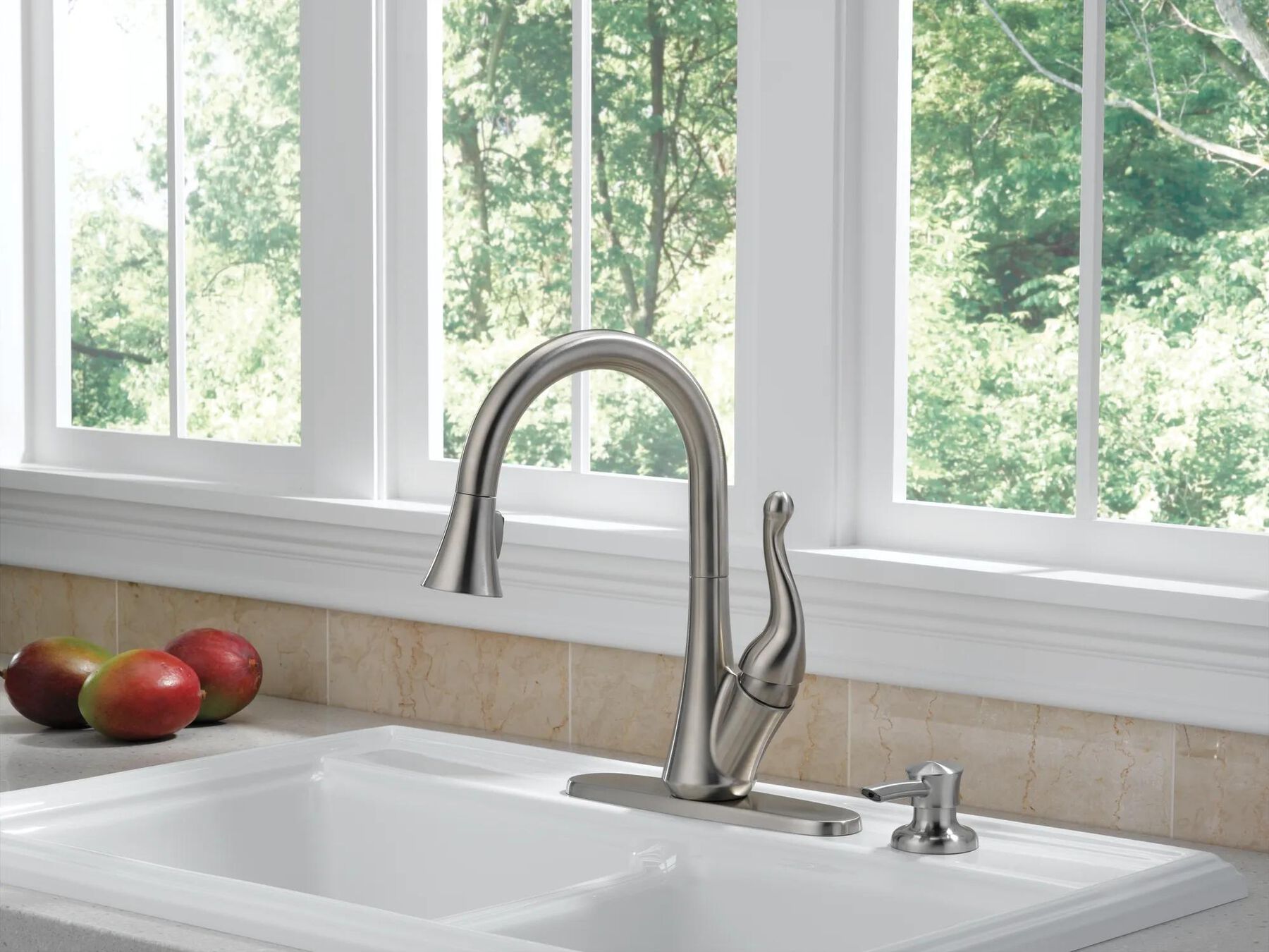 Single Handle Pull-Down Kitchen Faucet with Soap Dispenser