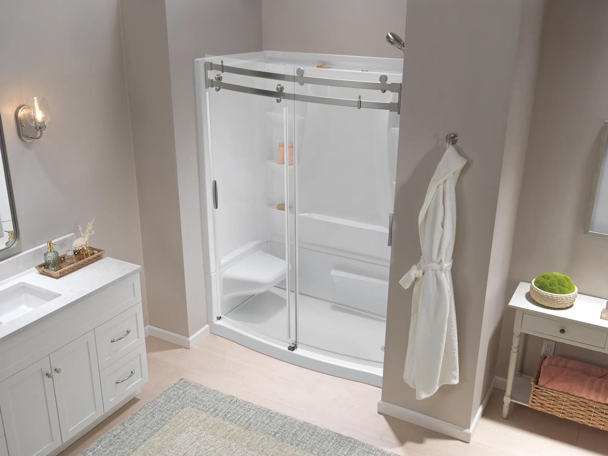 60x32 Alcove Shower Bundle with Door - Left Seat Right Drain Curve