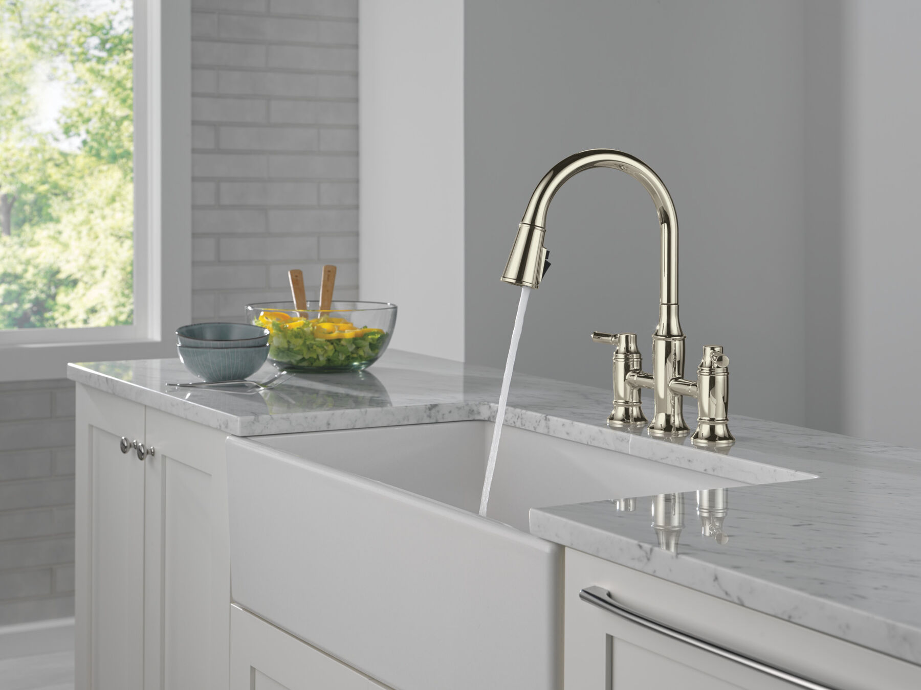 Two Handle Pull-Down Bridge Kitchen Faucet